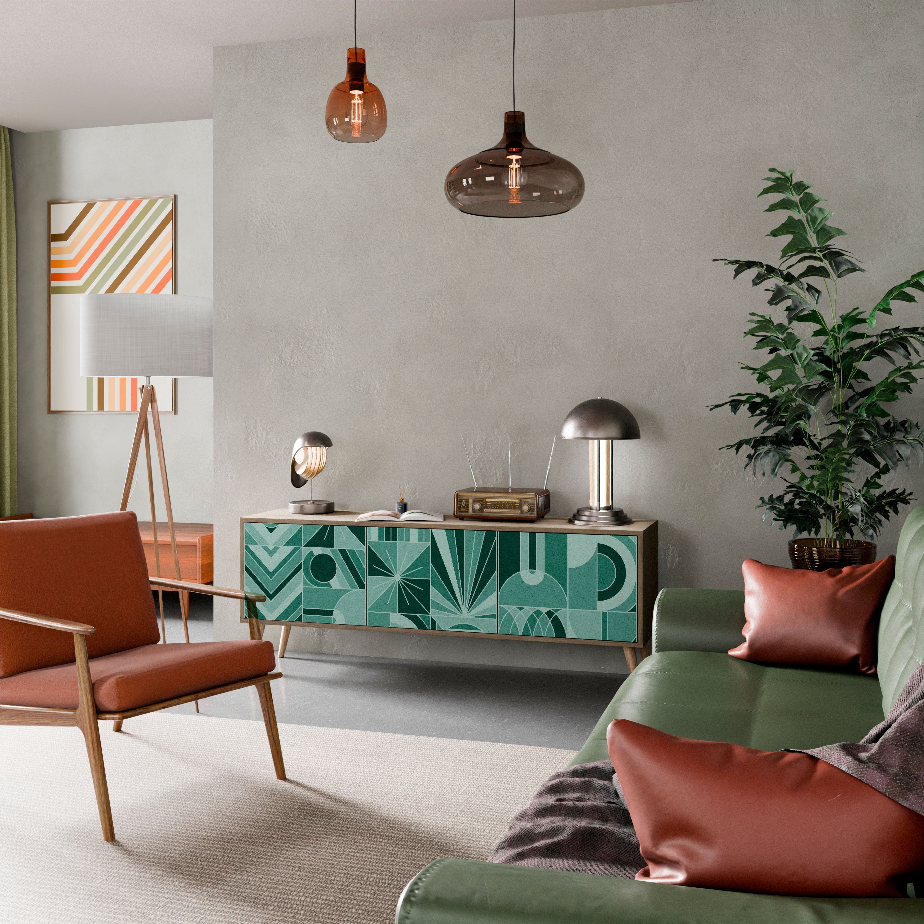 HARMONIC GRID 3-Door TV Stand in Oak Effect