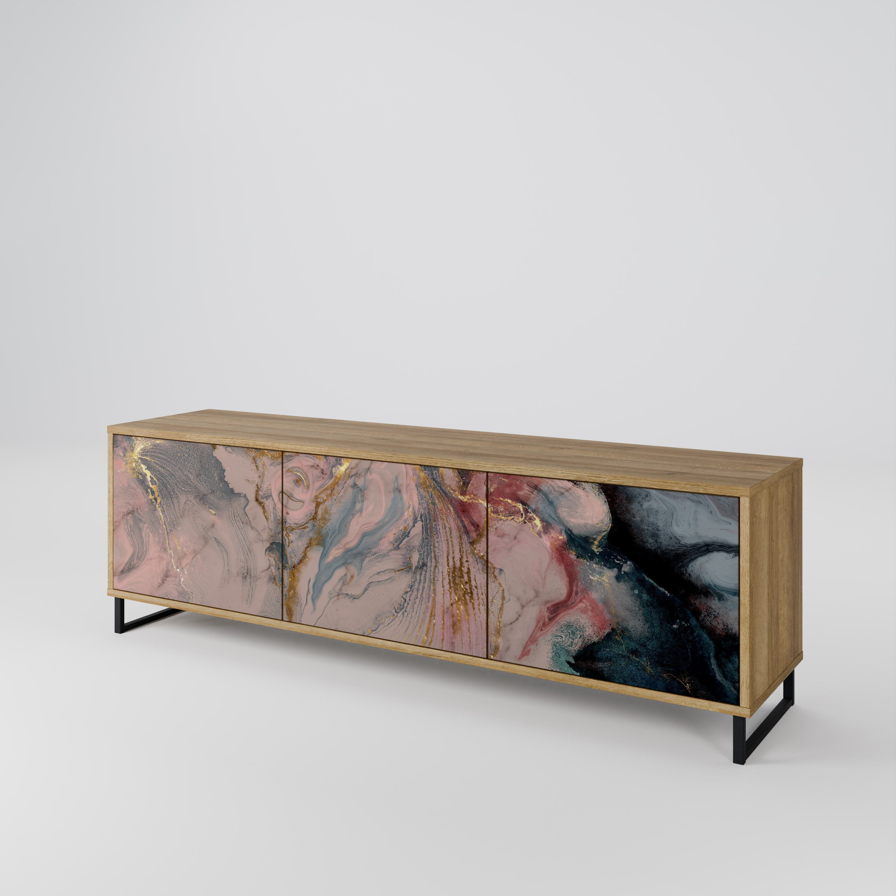 GILDED SWIRLS Móvel de TV com 3 Portas em Efeito Carvalho