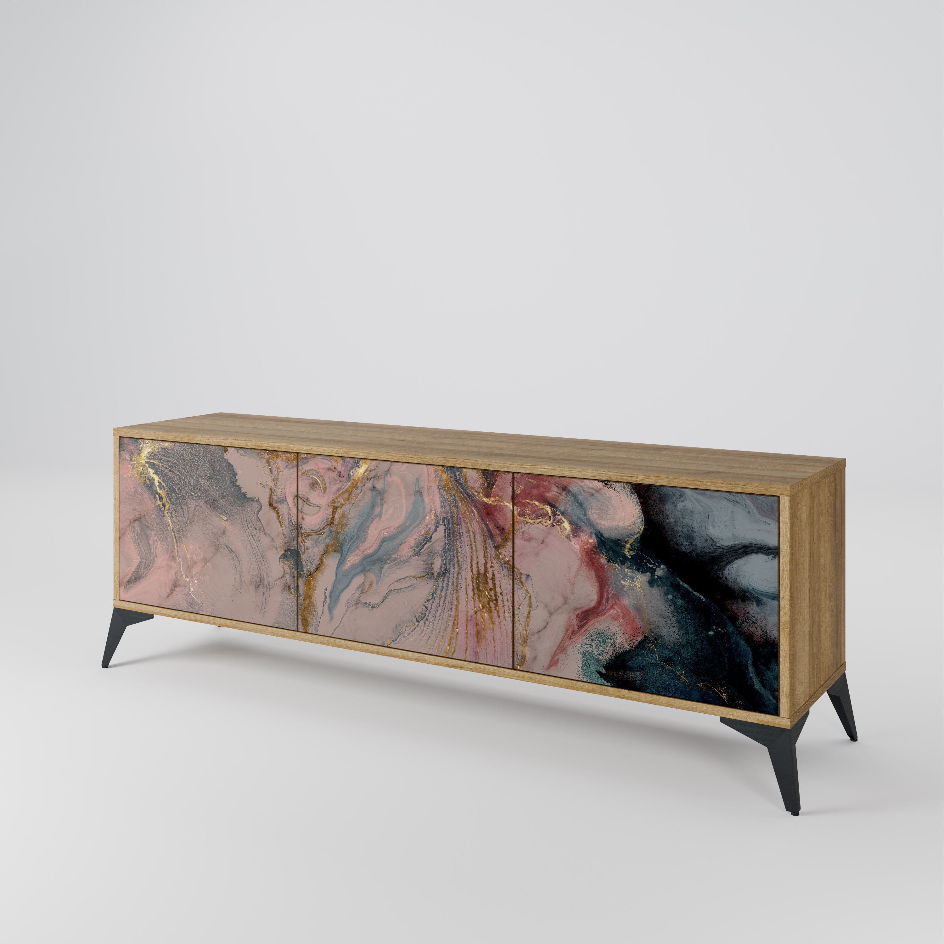 GILDED SWIRLS Móvel de TV com 3 Portas em Efeito Carvalho