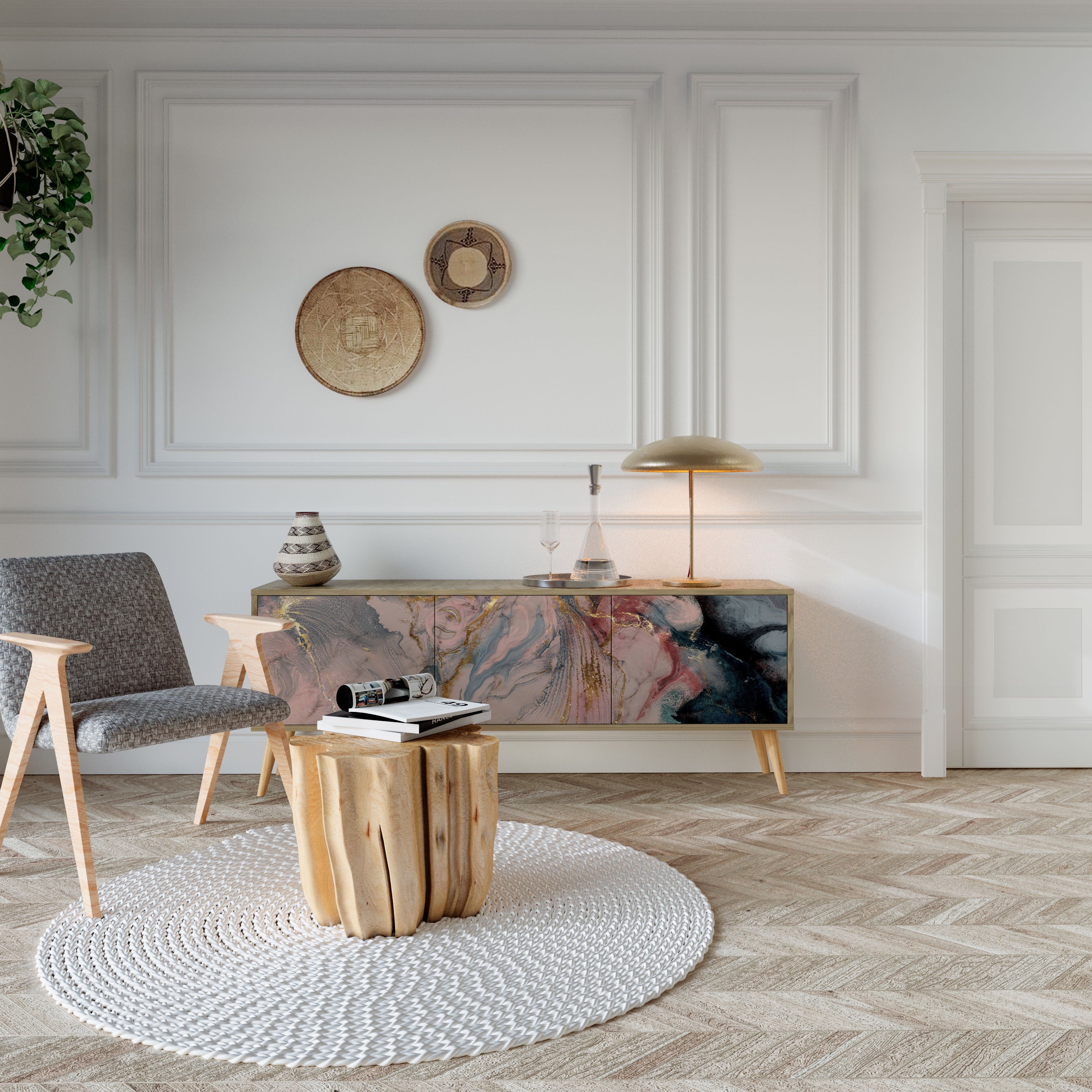 GILDED SWIRLS Móvel de TV com 3 Portas em Efeito Carvalho