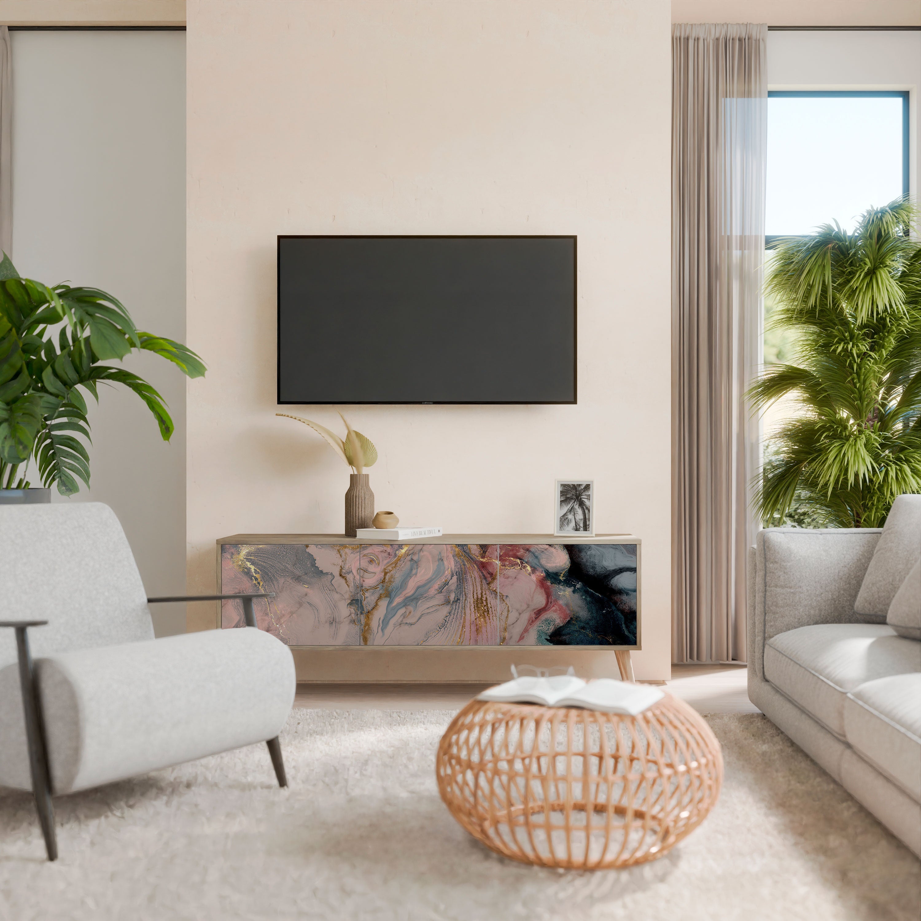 GILDED SWIRLS Móvel de TV com 3 Portas em Efeito Carvalho