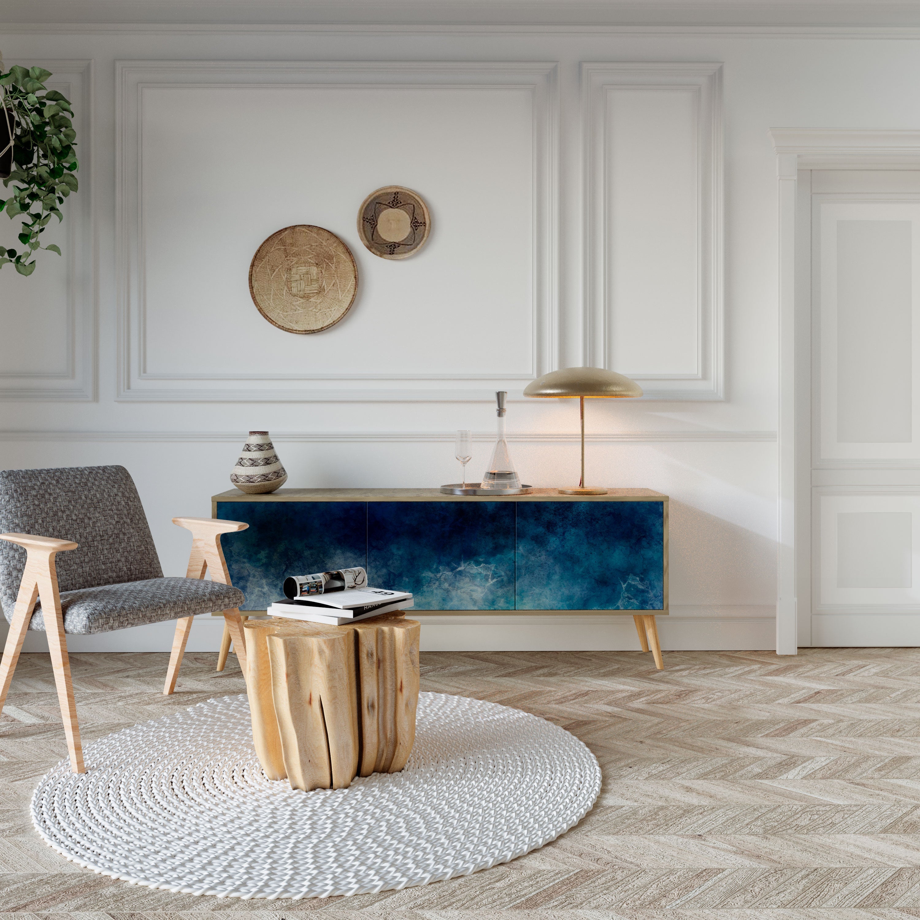 CELESTIAL FALL Móvel de TV com 3 Portas em Efeito Carvalho