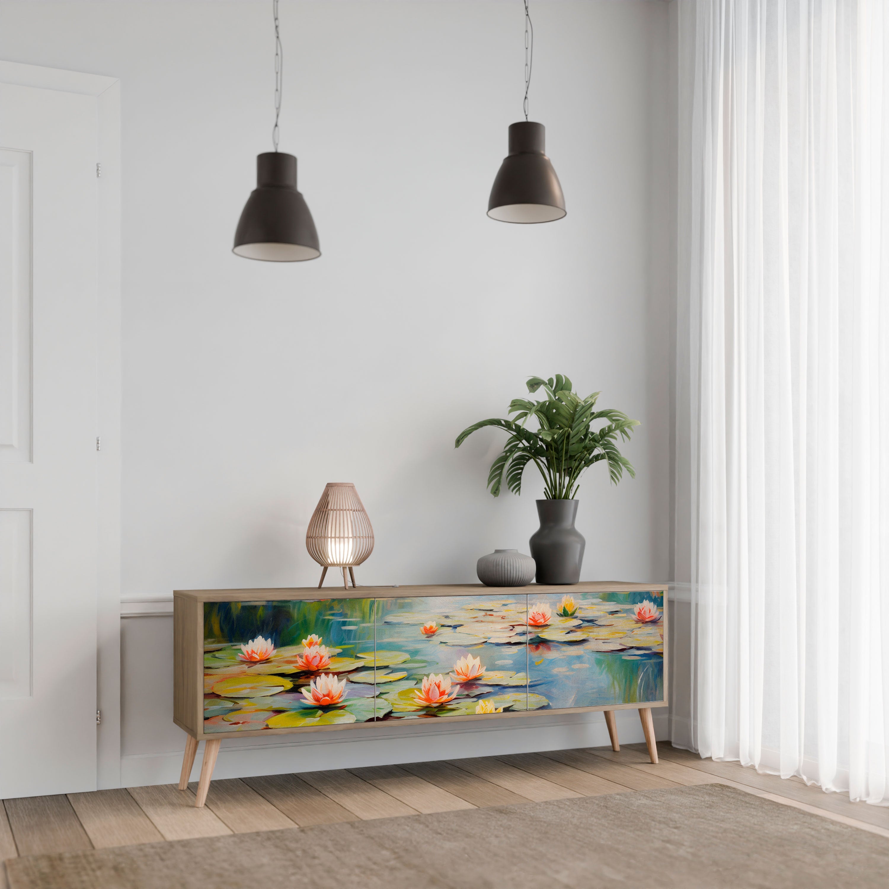 BLOOMING WATERS Móvel de TV com 3 Portas em Efeito Carvalho