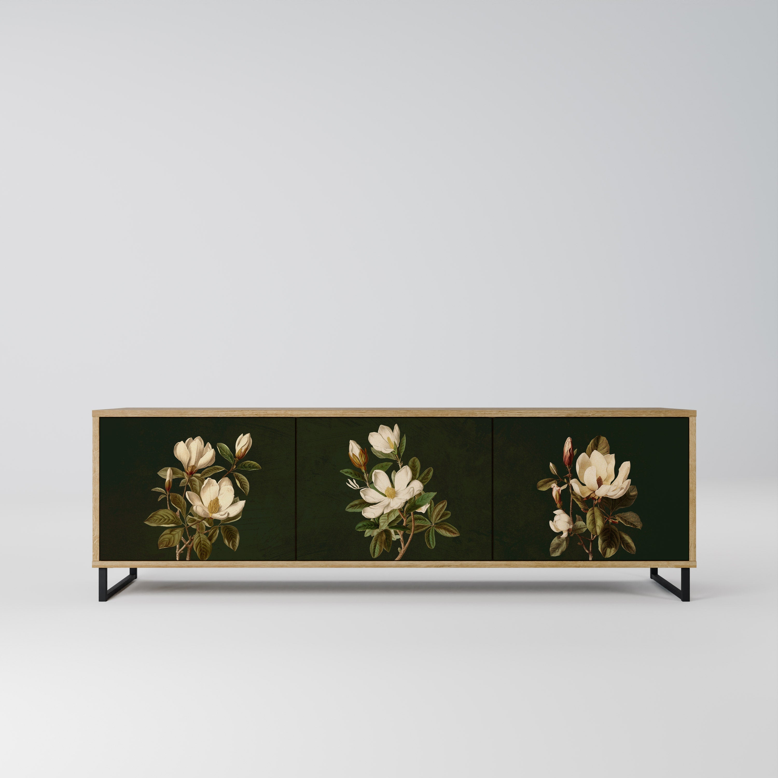 FLORAL NOIR Móvel de TV com 3 Portas em Efeito Carvalho