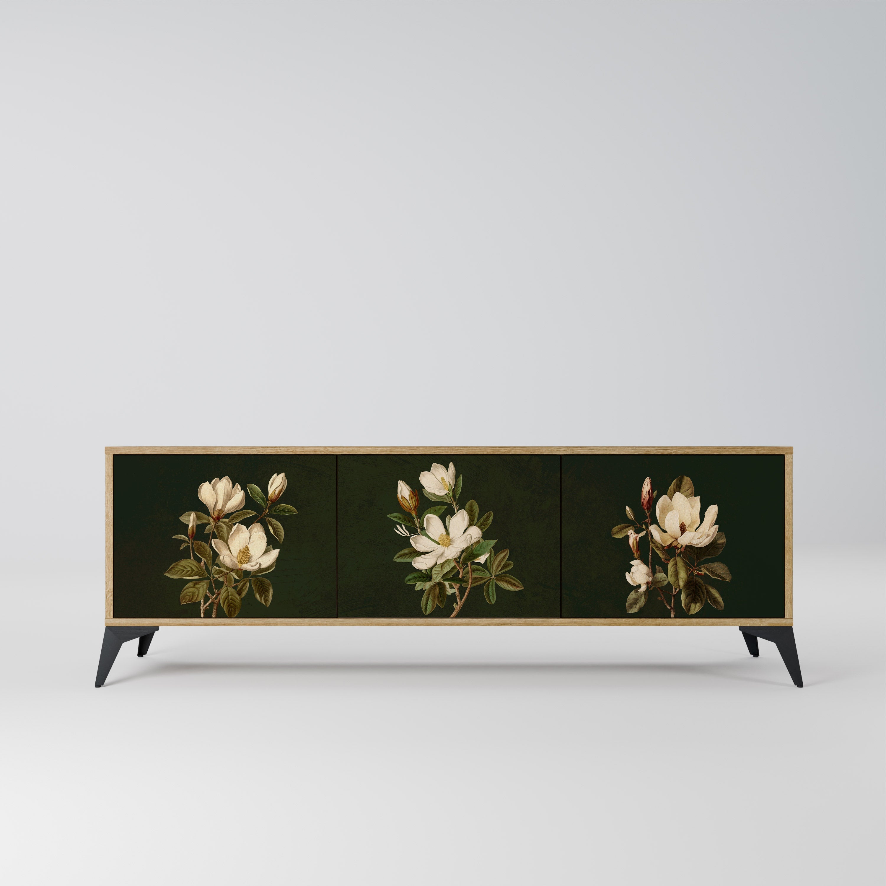 FLORAL NOIR Móvel de TV com 3 Portas em Efeito Carvalho