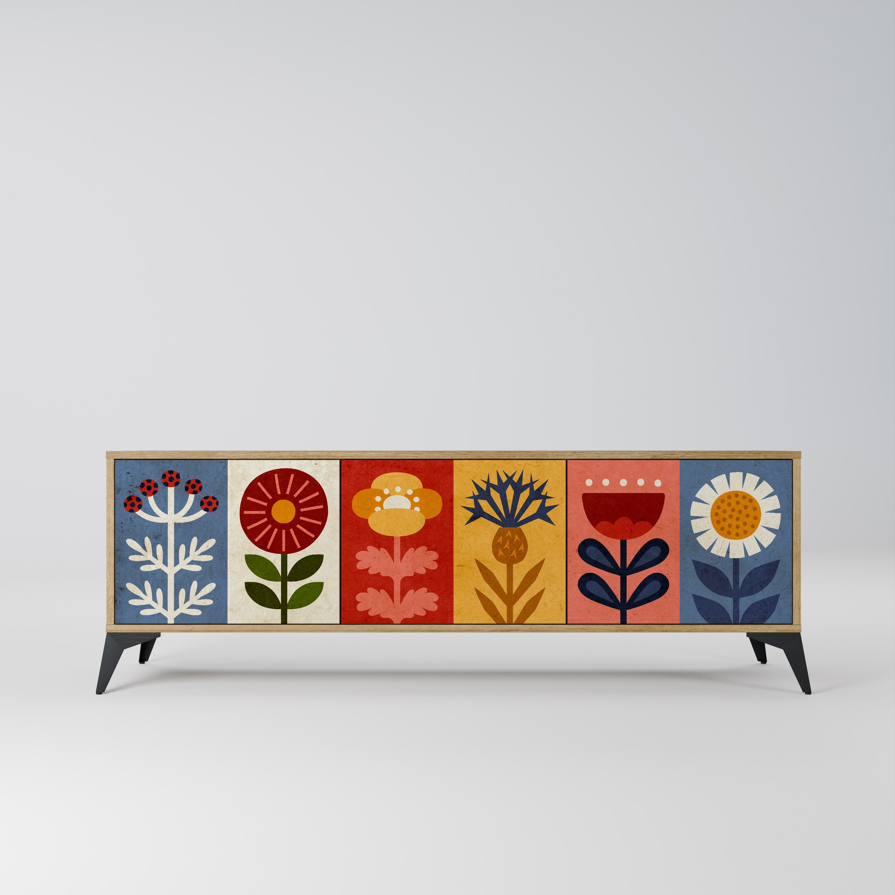 SCANDIC FLOWERET Móvel de TV com 3 Portas em Efeito Carvalho