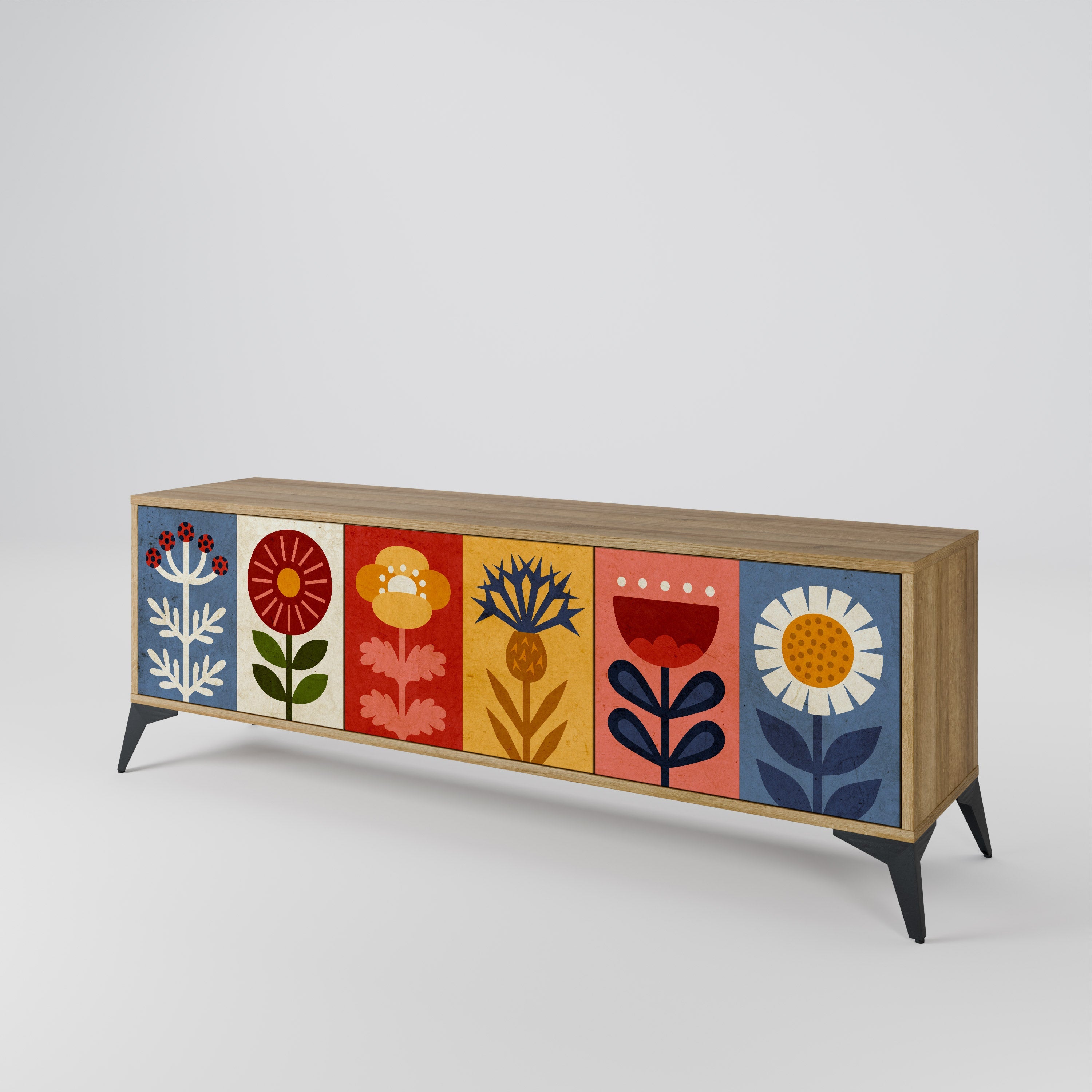 SCANDIC FLOWERET Móvel de TV com 3 Portas em Efeito Carvalho