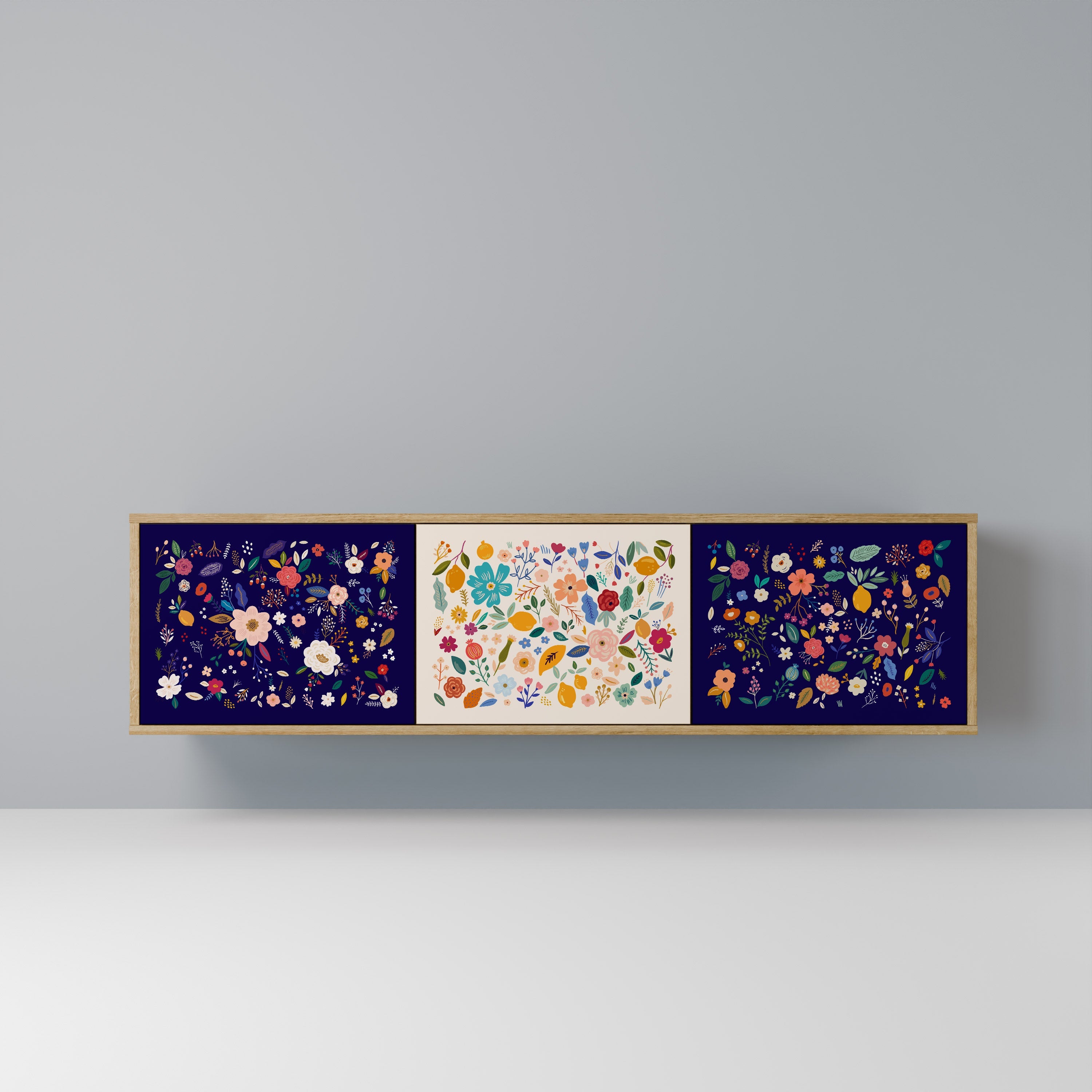 FLORAL COMBINATION Móvel de TV com 3 Portas em Efeito Carvalho