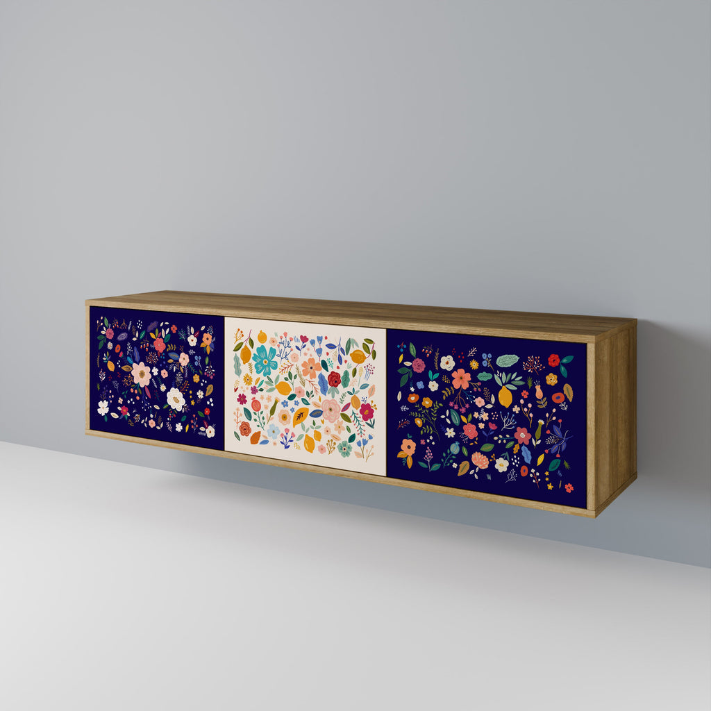 FLORAL COMBINATION Móvel de TV com 3 Portas em Efeito Carvalho