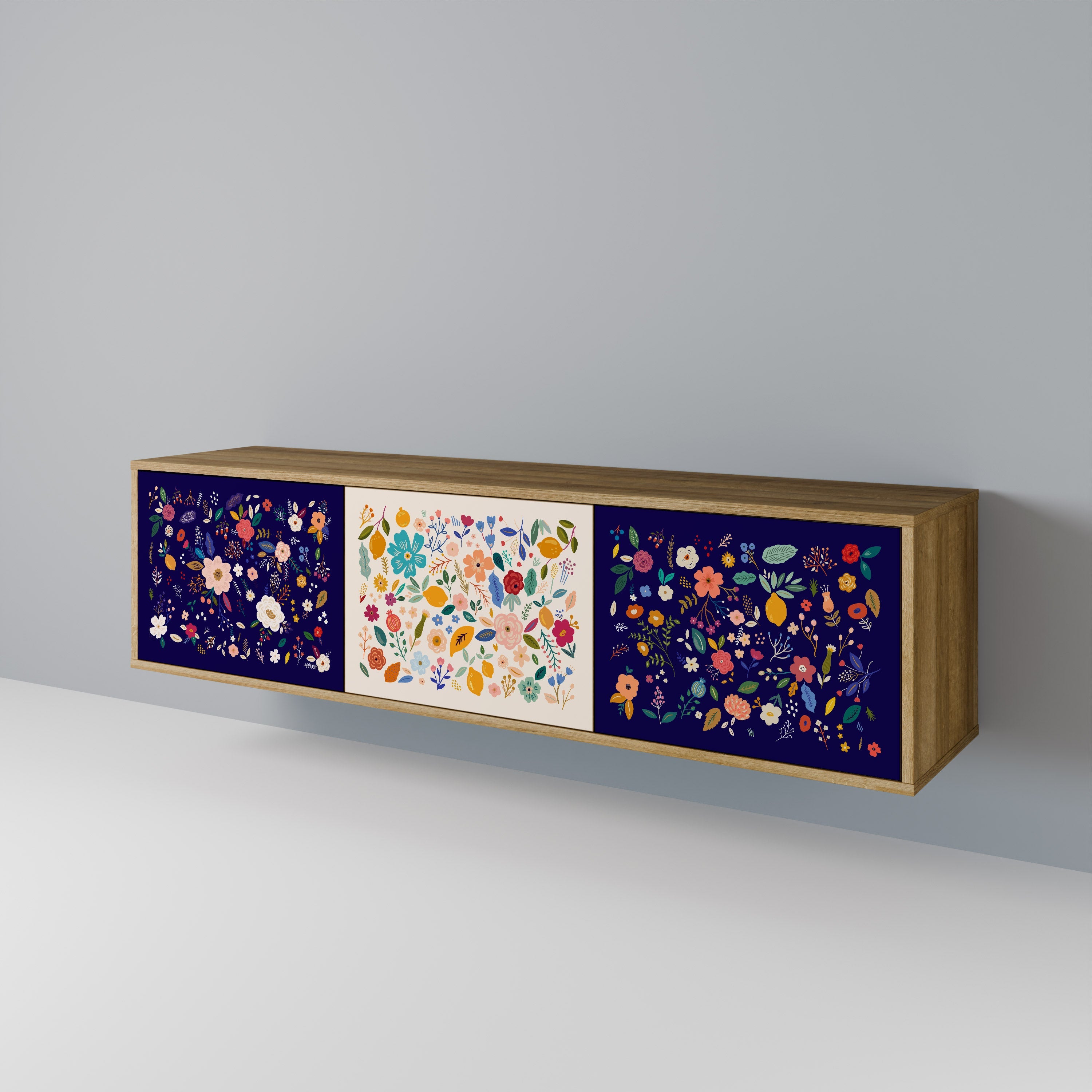 FLORAL COMBINATION Móvel de TV com 3 Portas em Efeito Carvalho