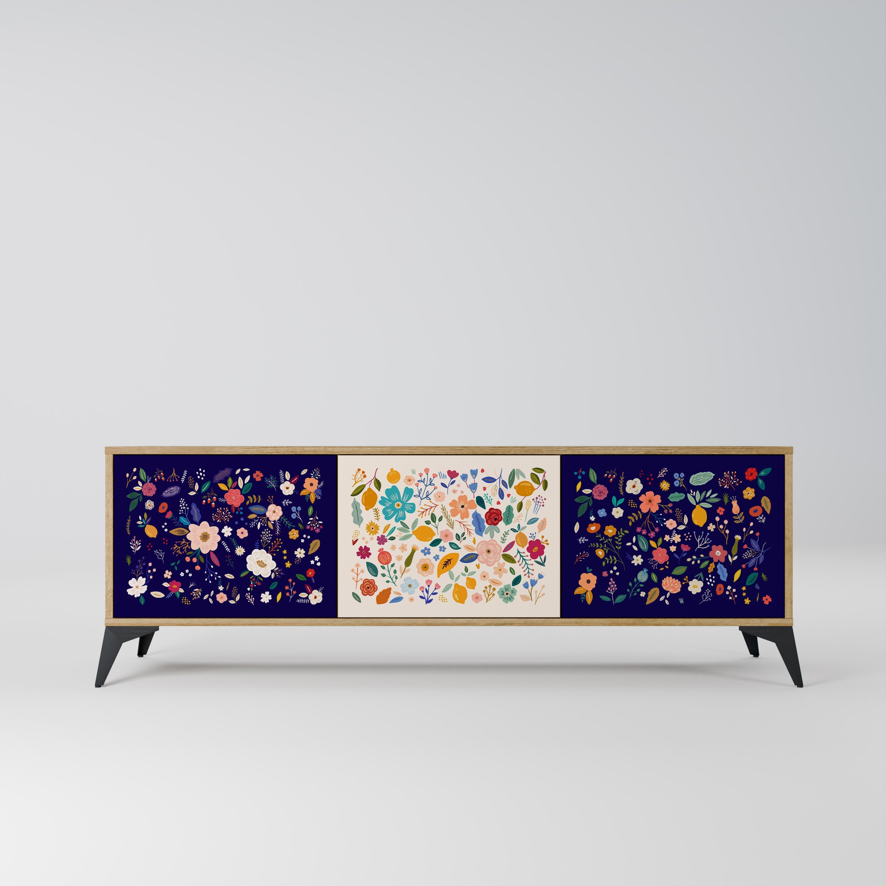 FLORAL COMBINATION Móvel de TV com 3 Portas em Efeito Carvalho