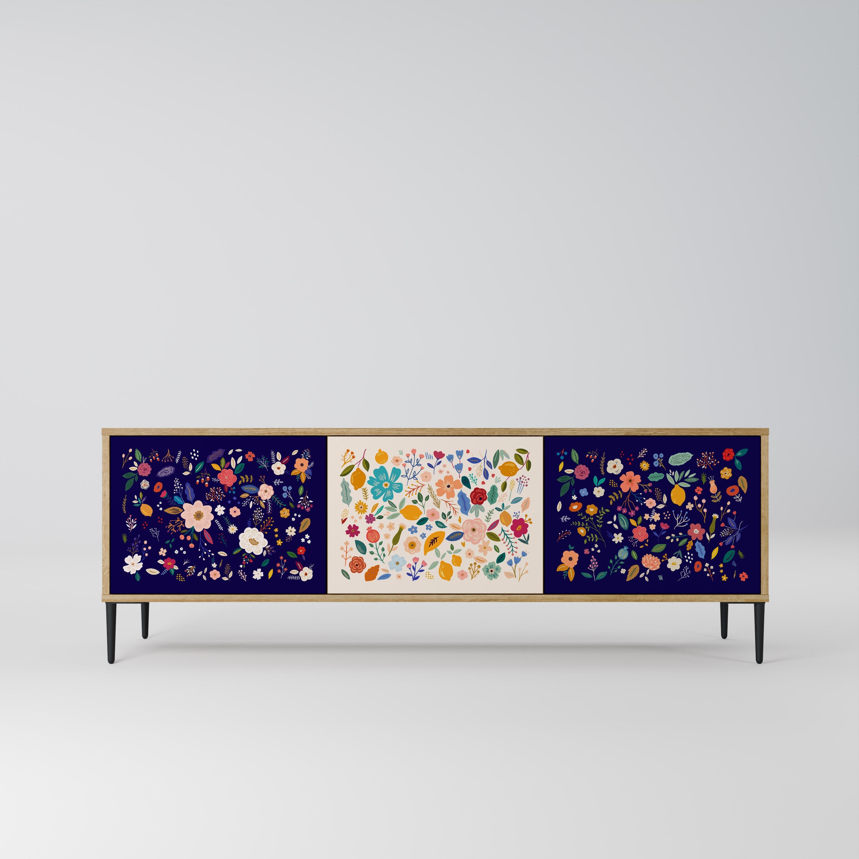 FLORAL COMBINATION Móvel de TV com 3 Portas em Efeito Carvalho