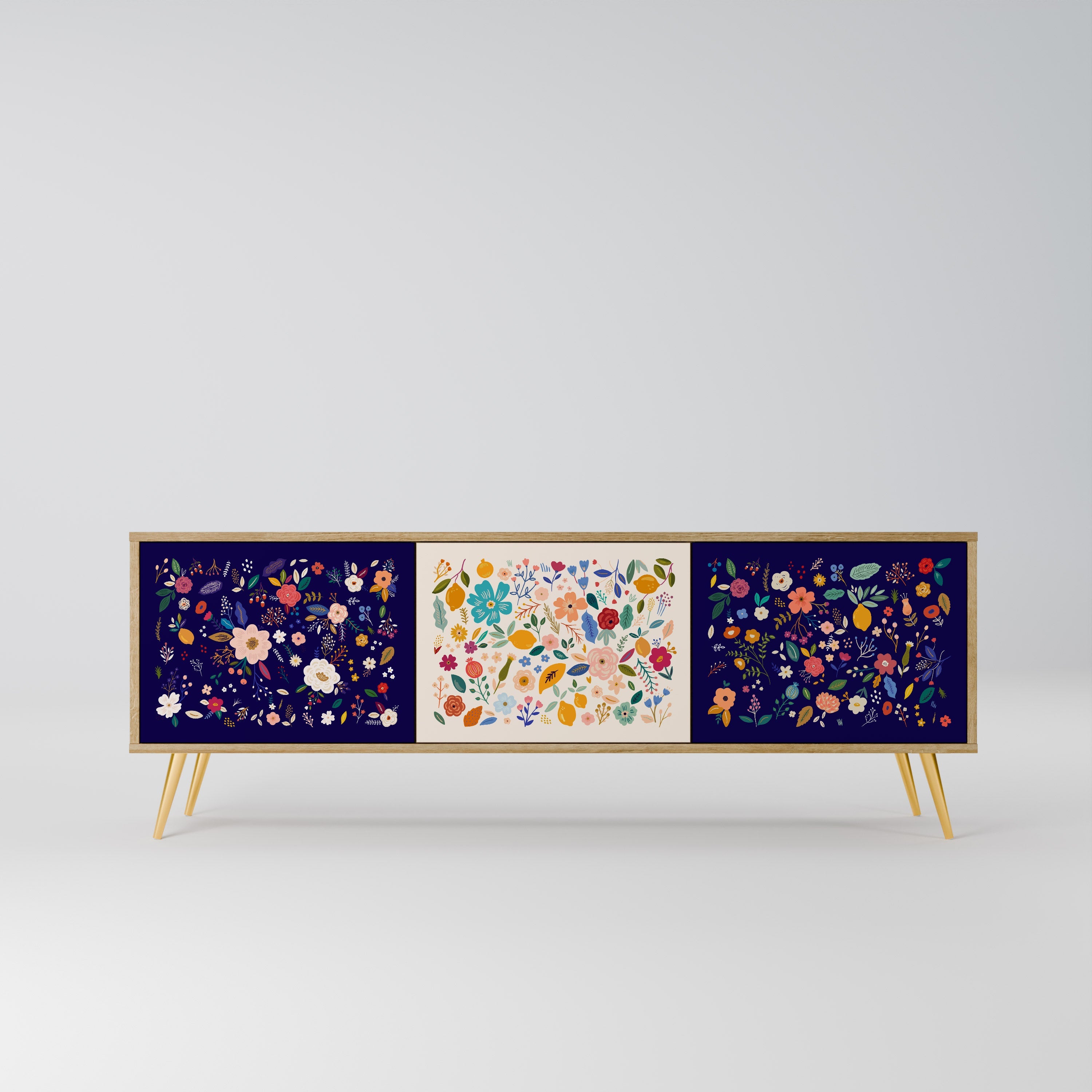 FLORAL COMBINATION Móvel de TV com 3 Portas em Efeito Carvalho