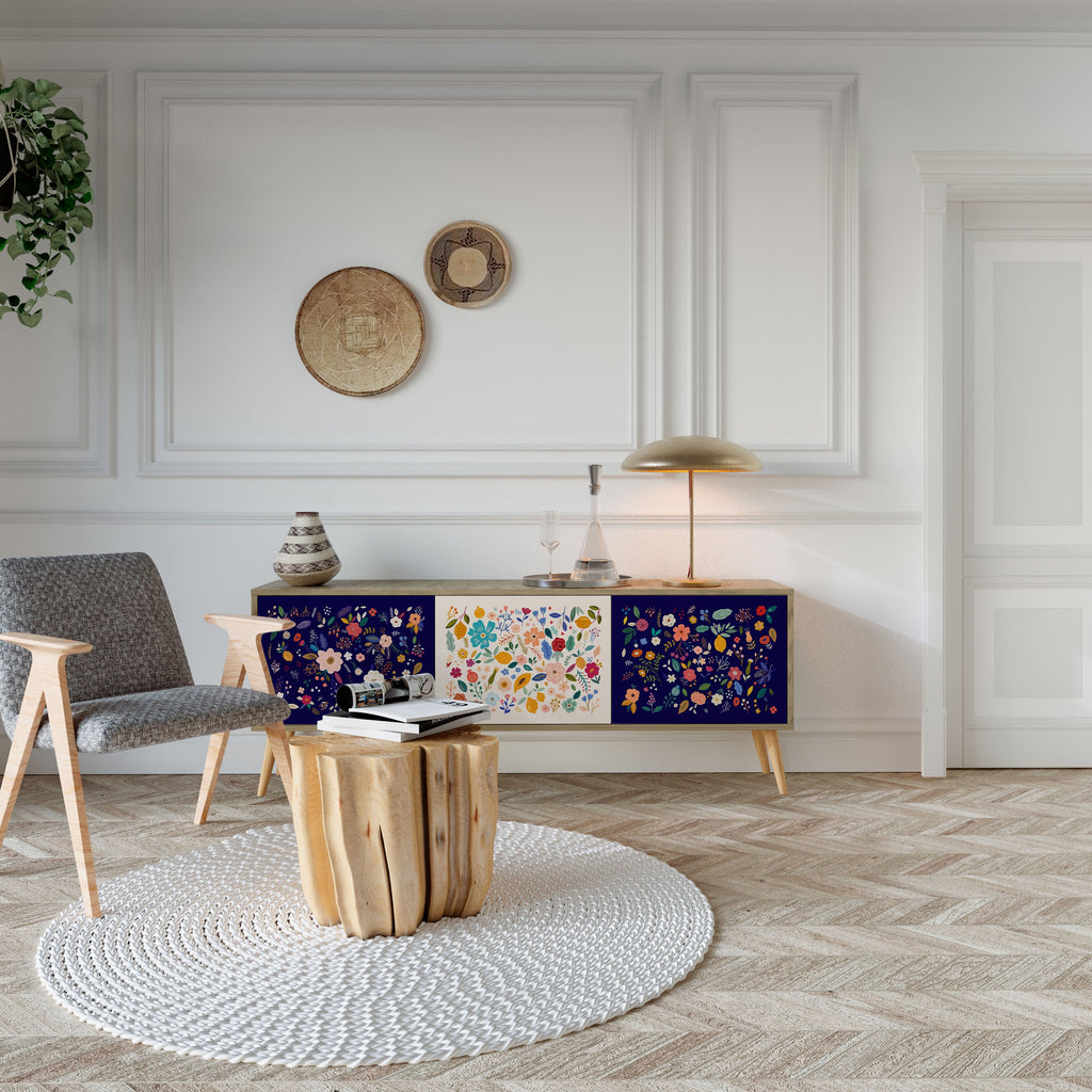 FLORAL COMBINATION Móvel de TV com 3 Portas em Efeito Carvalho