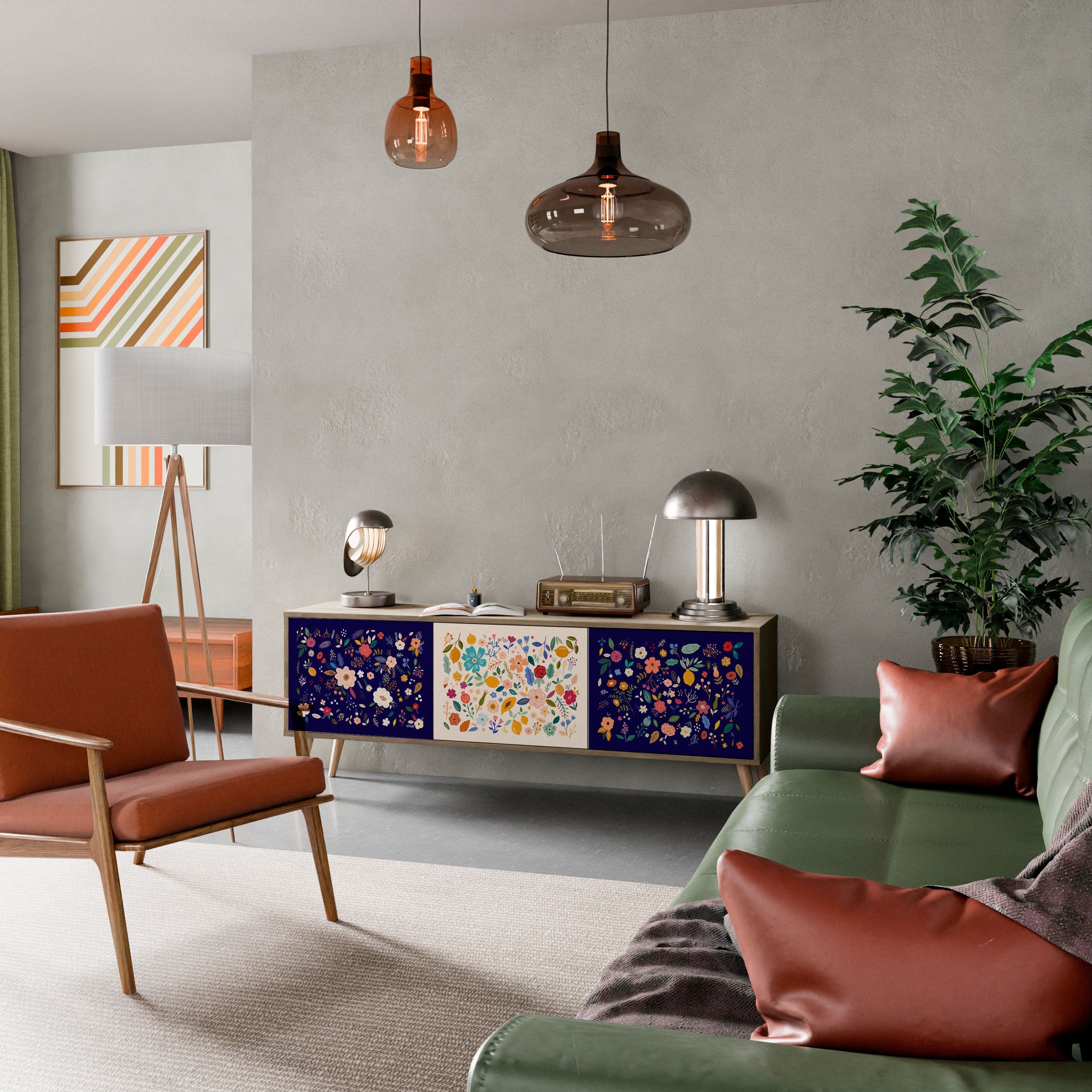 FLORAL COMBINATION Móvel de TV com 3 Portas em Efeito Carvalho