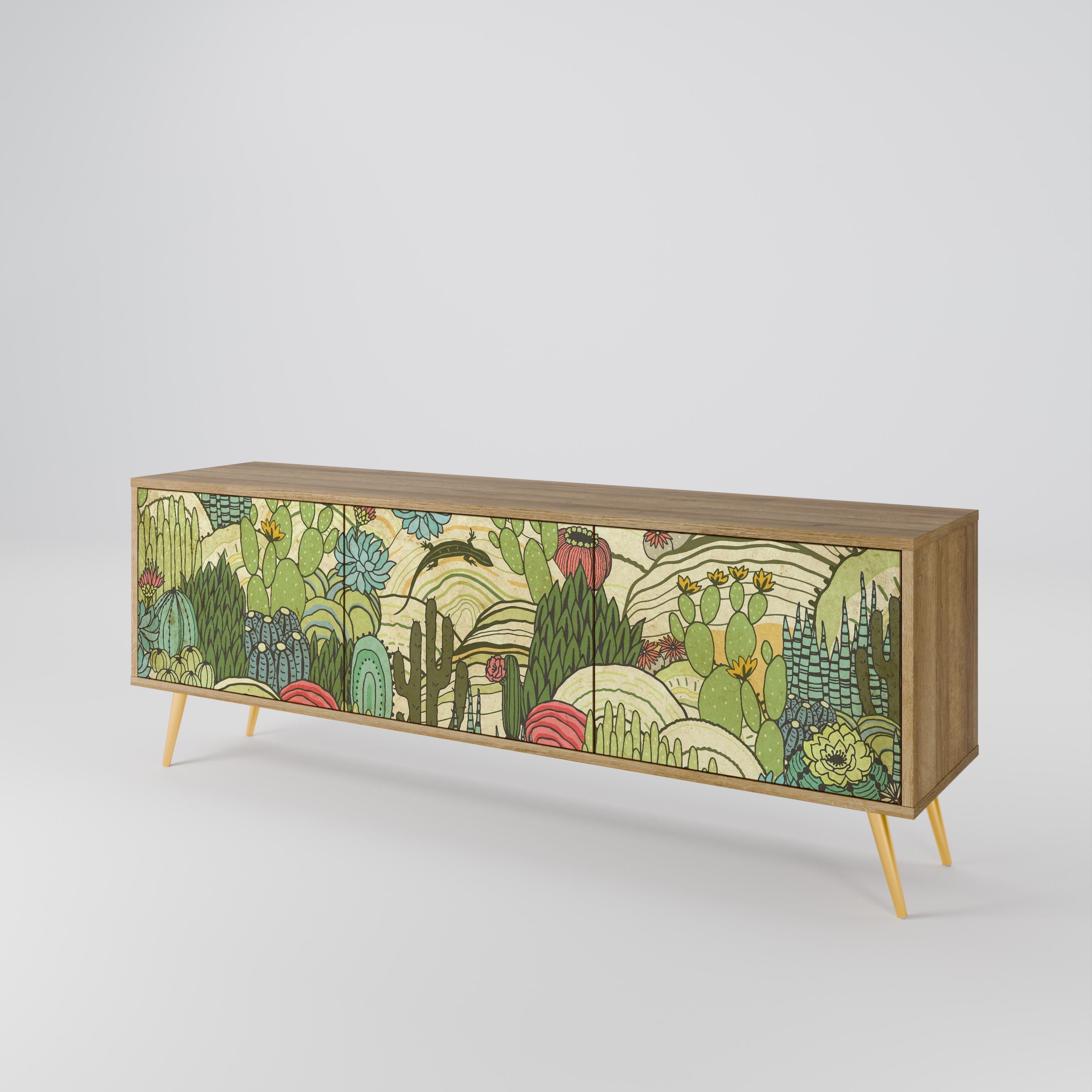 SUCCULENTS KALEIDOSCOPE Móvel de TV com 3 Portas em Efeito Carvalho