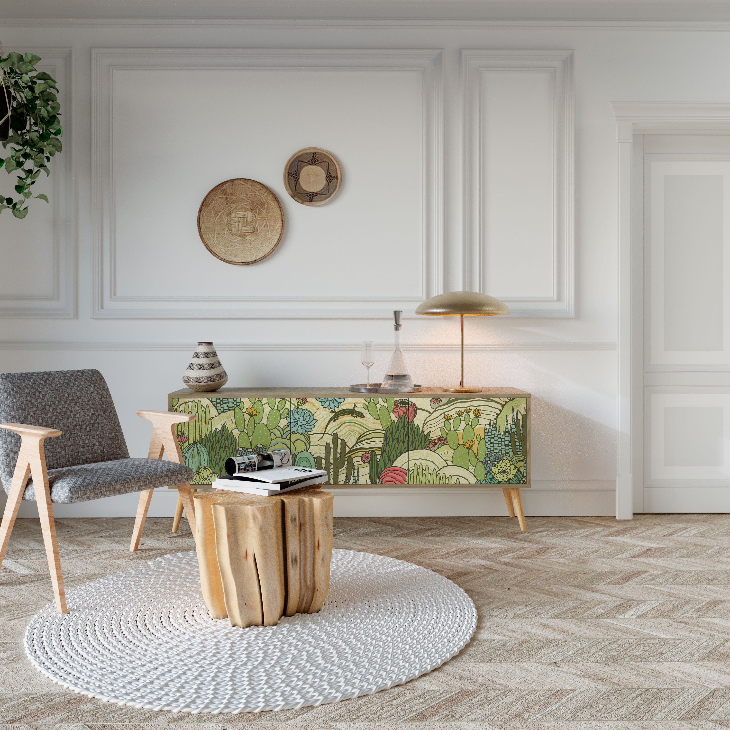 SUCCULENTS KALEIDOSCOPE Móvel de TV com 3 Portas em Efeito Carvalho