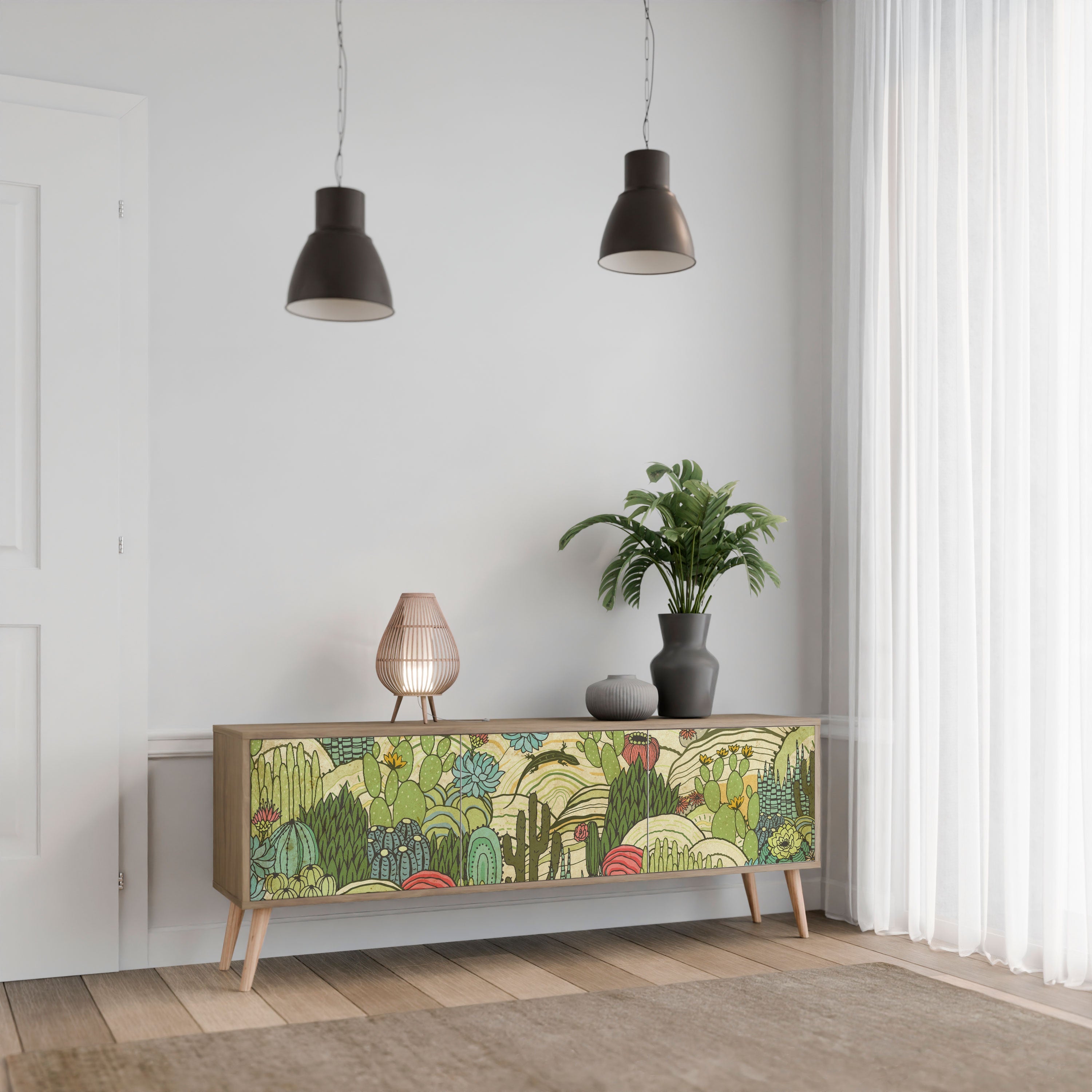 SUCCULENTS KALEIDOSCOPE Móvel de TV com 3 Portas em Efeito Carvalho