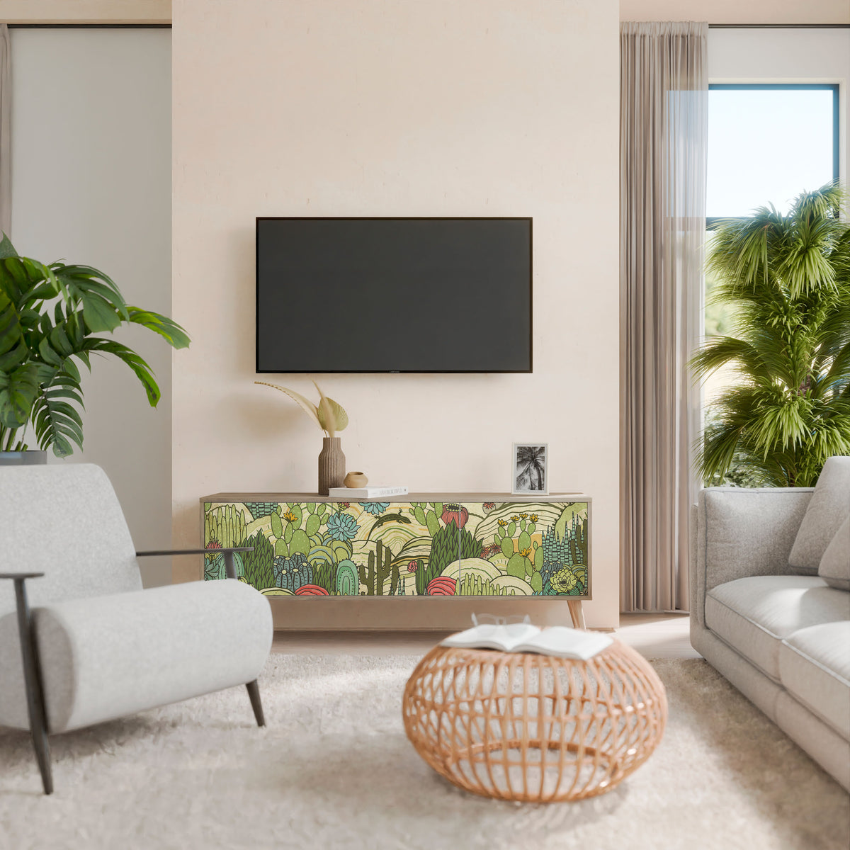 SUCCULENTS KALEIDOSCOPE 3-Door TV Cabinet