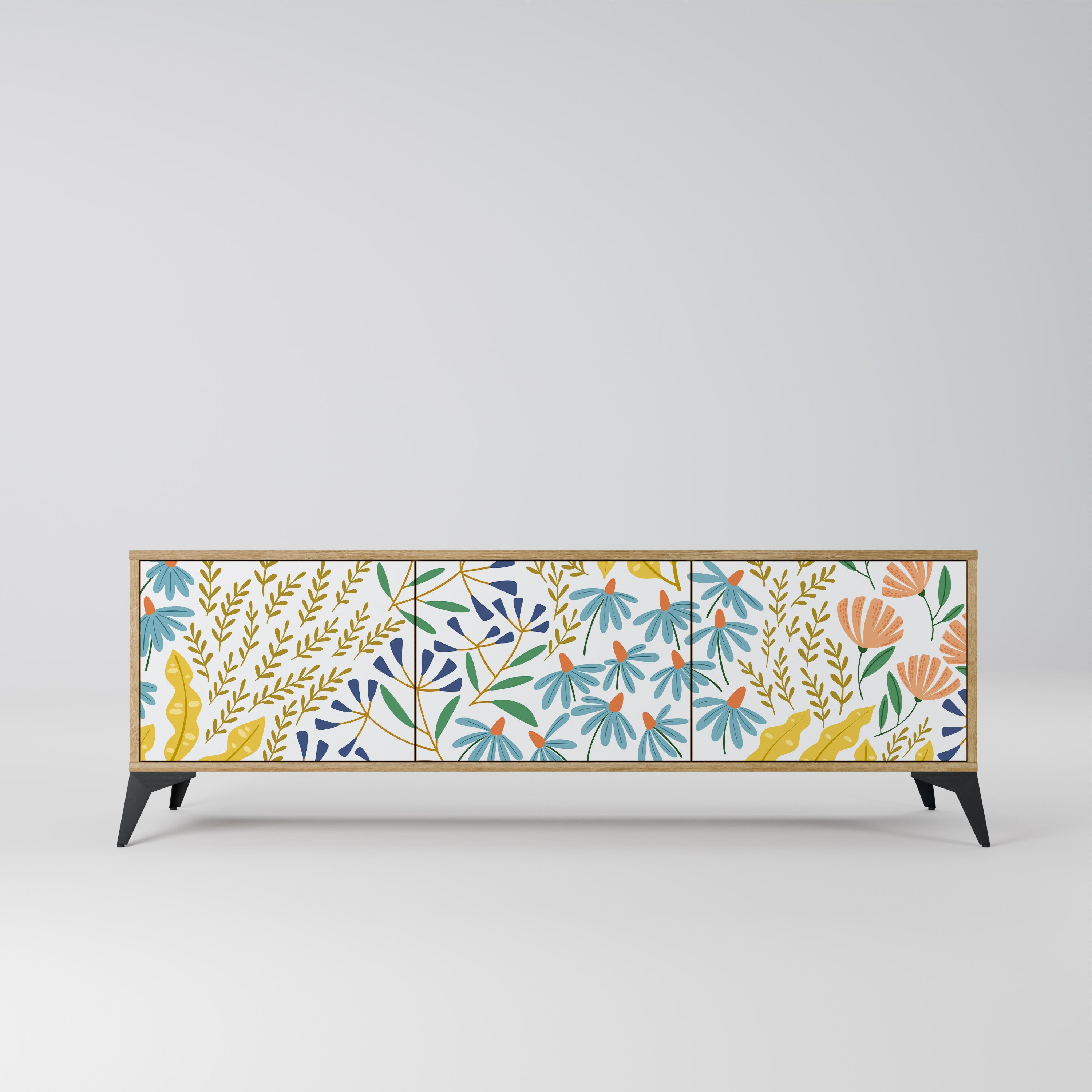 HELLO SPRING Móvel de TV com 3 Portas em Efeito Carvalho