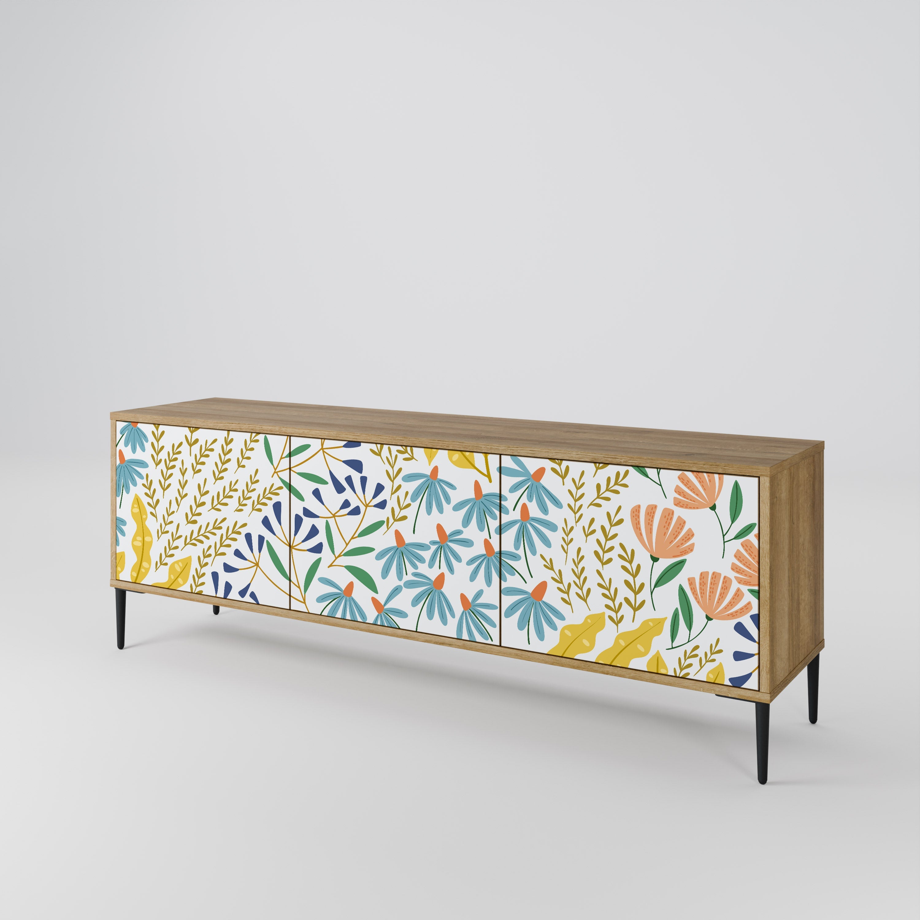 HELLO SPRING Móvel de TV com 3 Portas em Efeito Carvalho