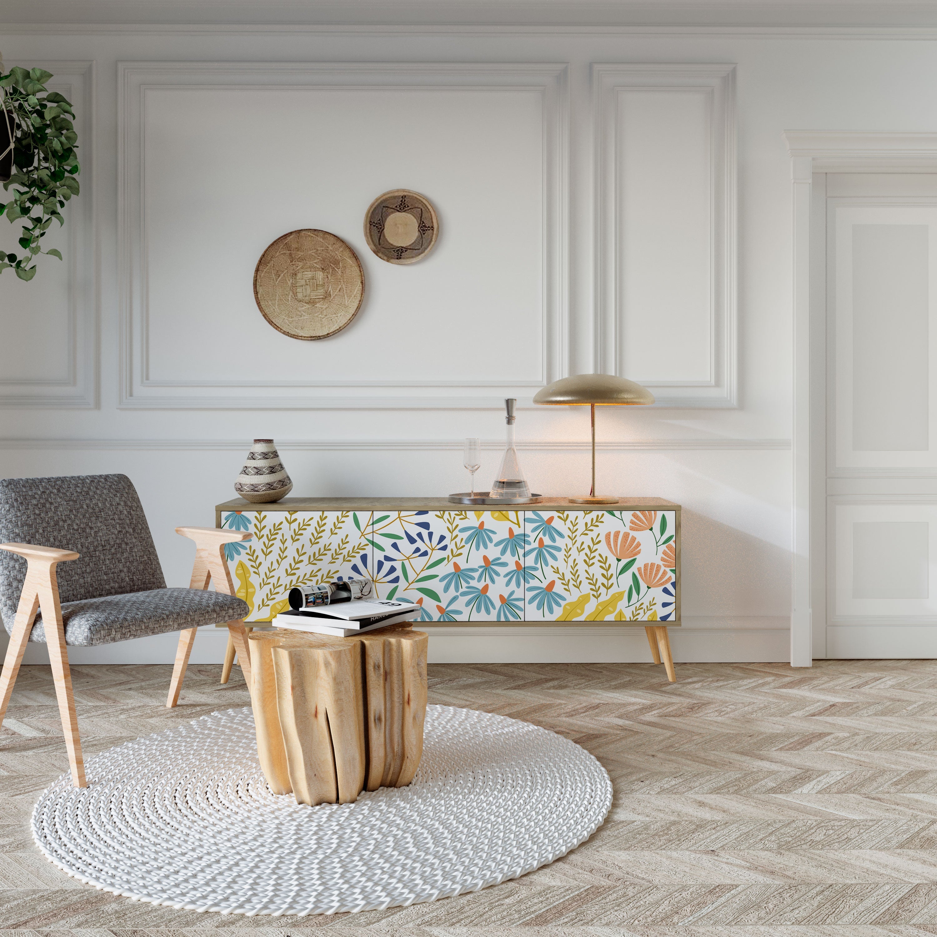 HELLO SPRING Móvel de TV com 3 Portas em Efeito Carvalho