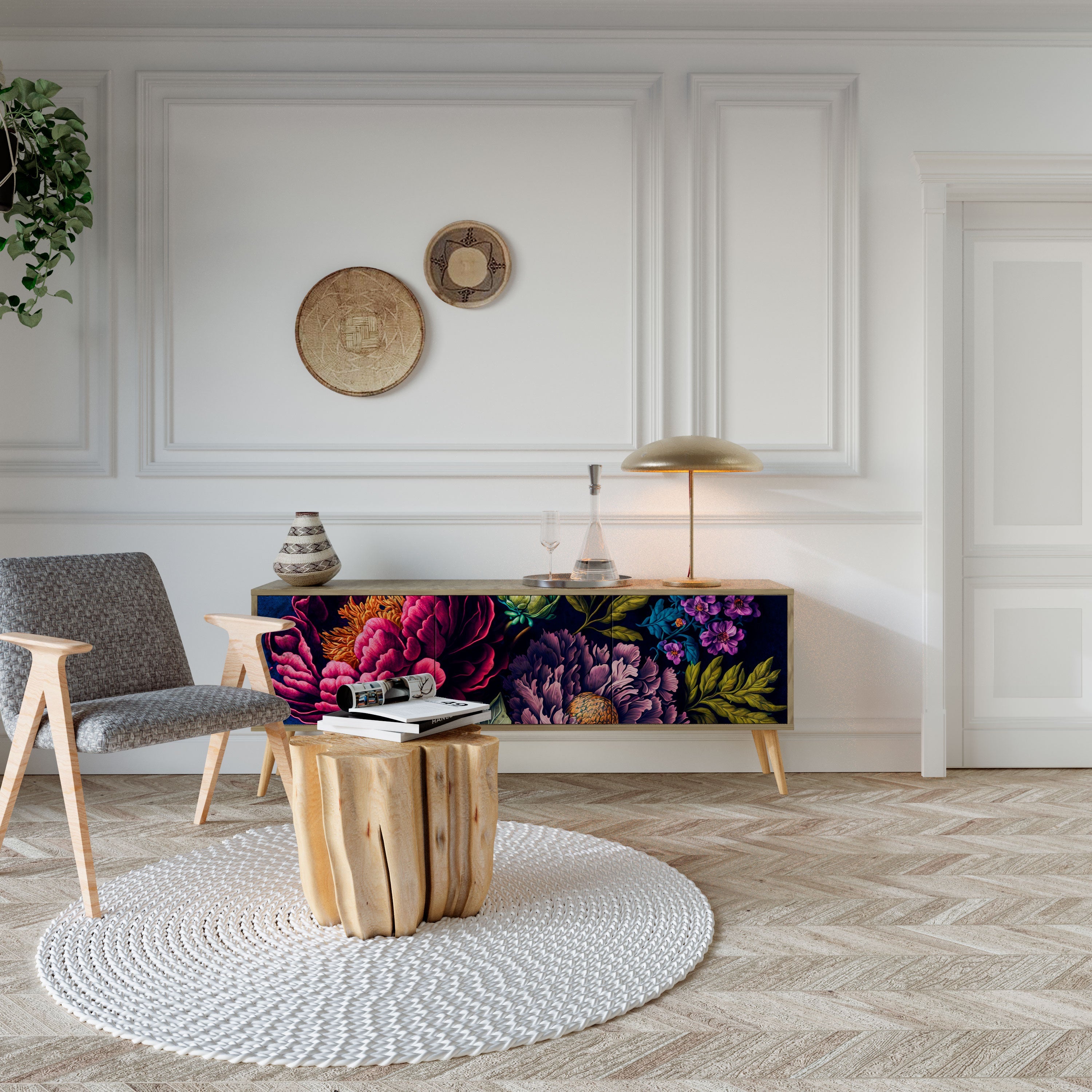 BLOOMING ELEGANCE Móvel de TV com 3 Portas em Efeito Carvalho