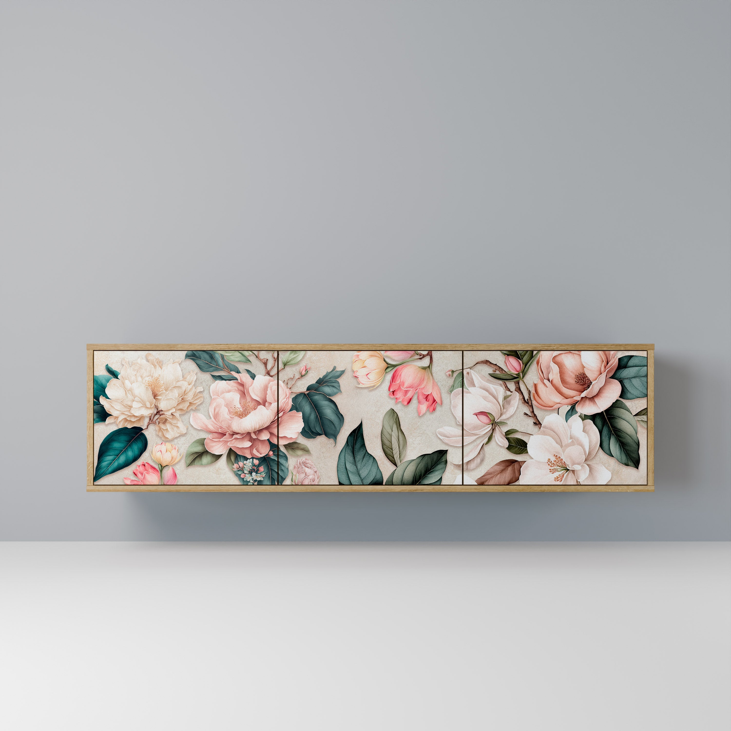 FLORAL GRACE Móvel de TV com 3 Portas em Efeito Carvalho