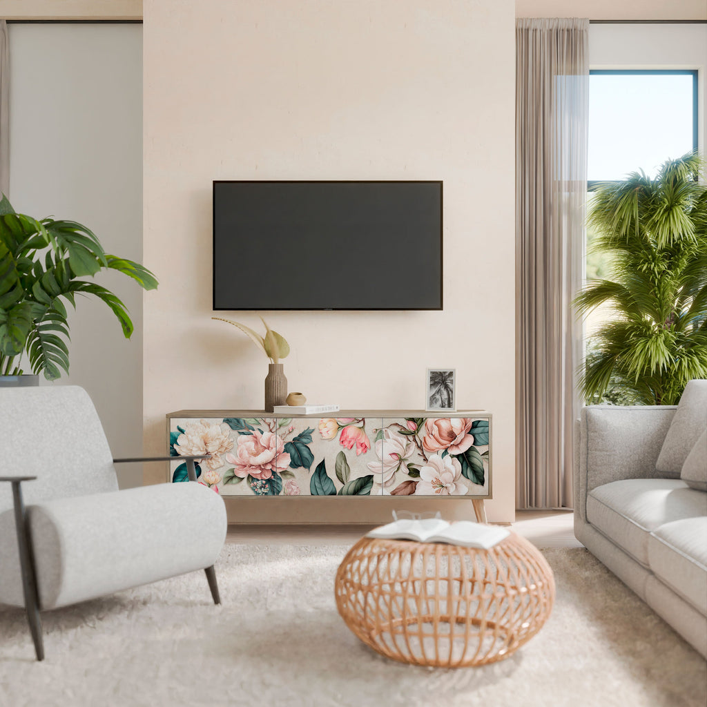 FLORAL GRACE Móvel de TV com 3 Portas em Efeito Carvalho