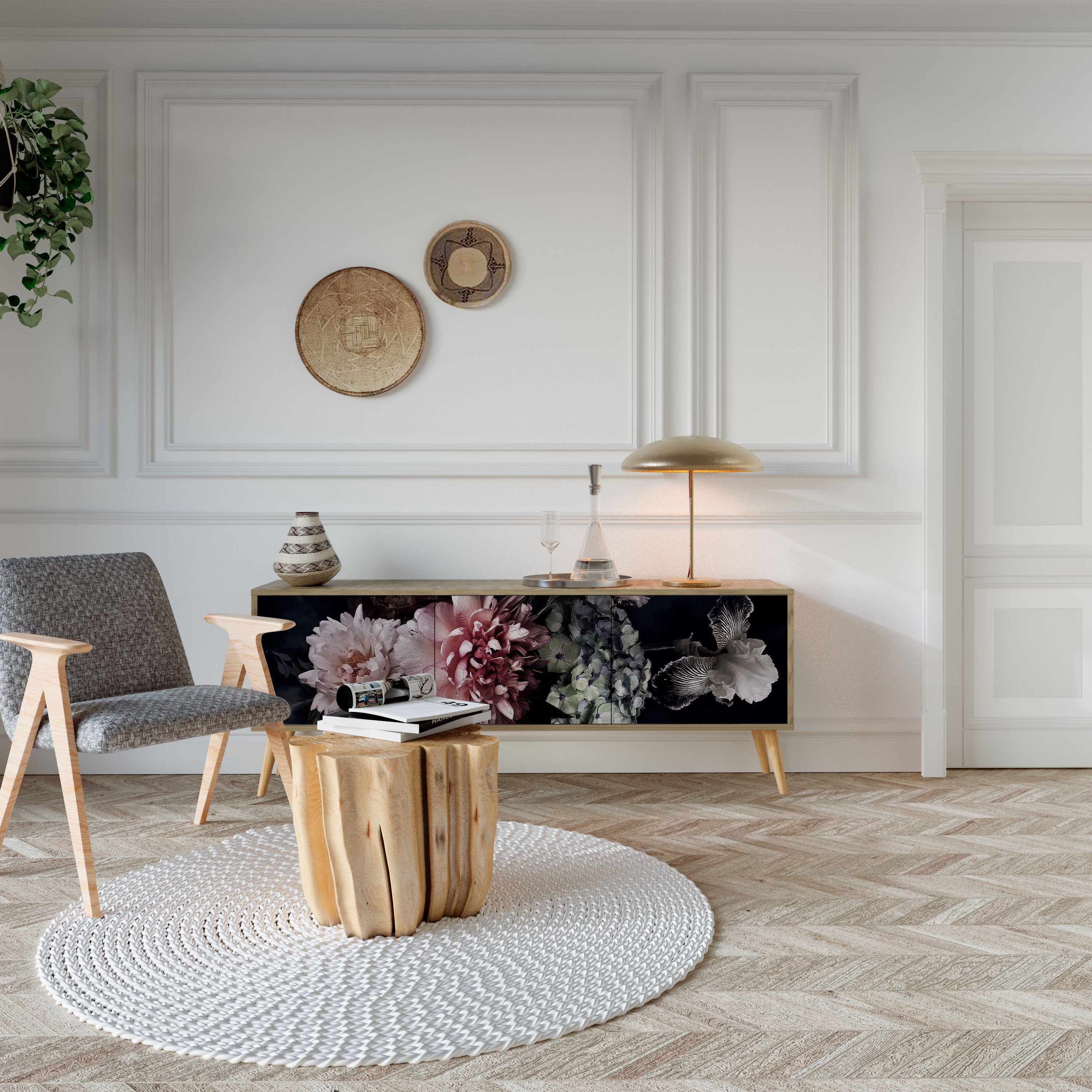 PURE BLOSSOM Móvel de TV com 3 Portas em Efeito Carvalho