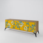 YELLOW CHINOISERIE 3-Door TV Stand in Oak Effect