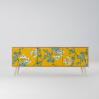 YELLOW CHINOISERIE 3-Door TV Stand in Oak Effect