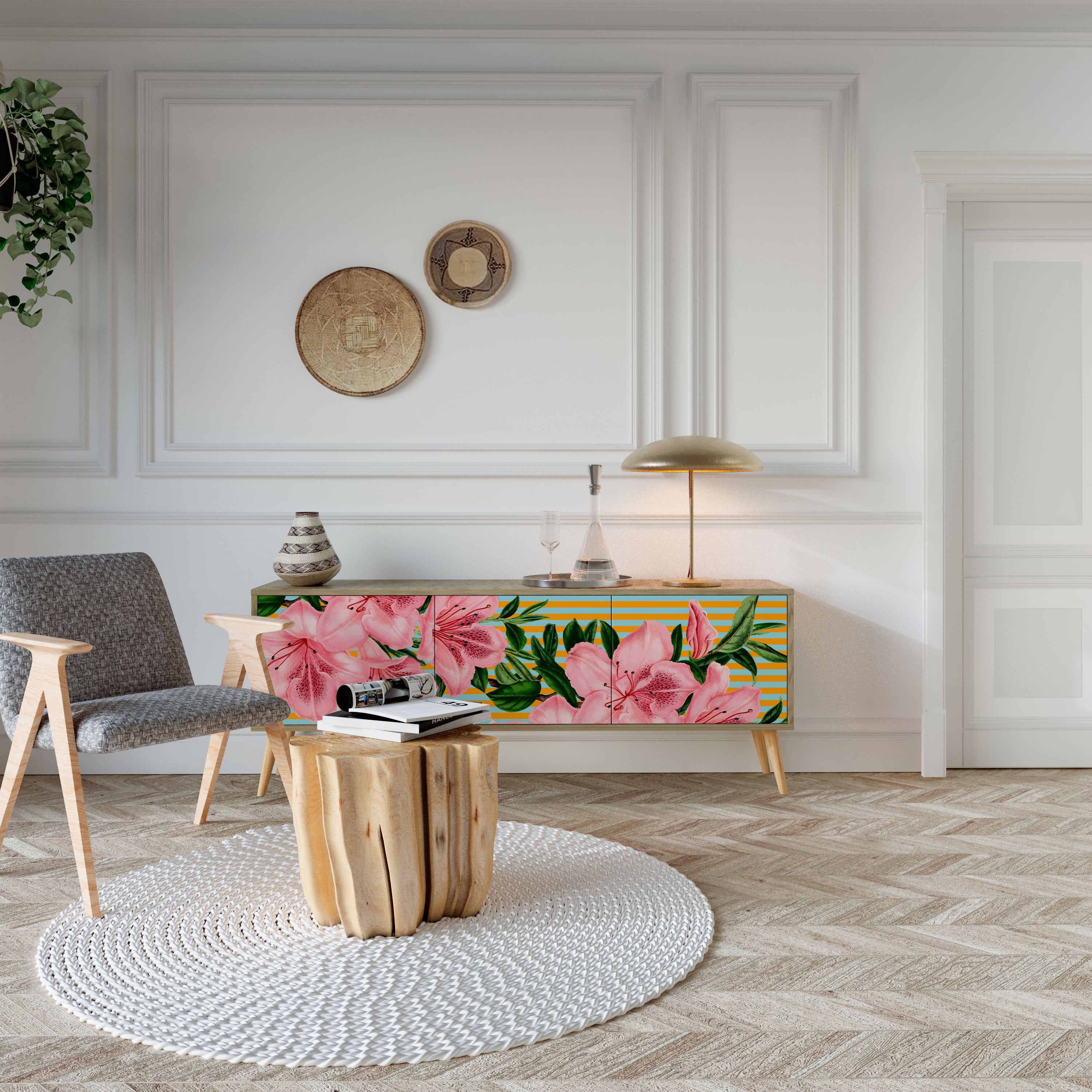 FRAGILE BEAUTY Móvel de TV com 3 Portas em Efeito Carvalho