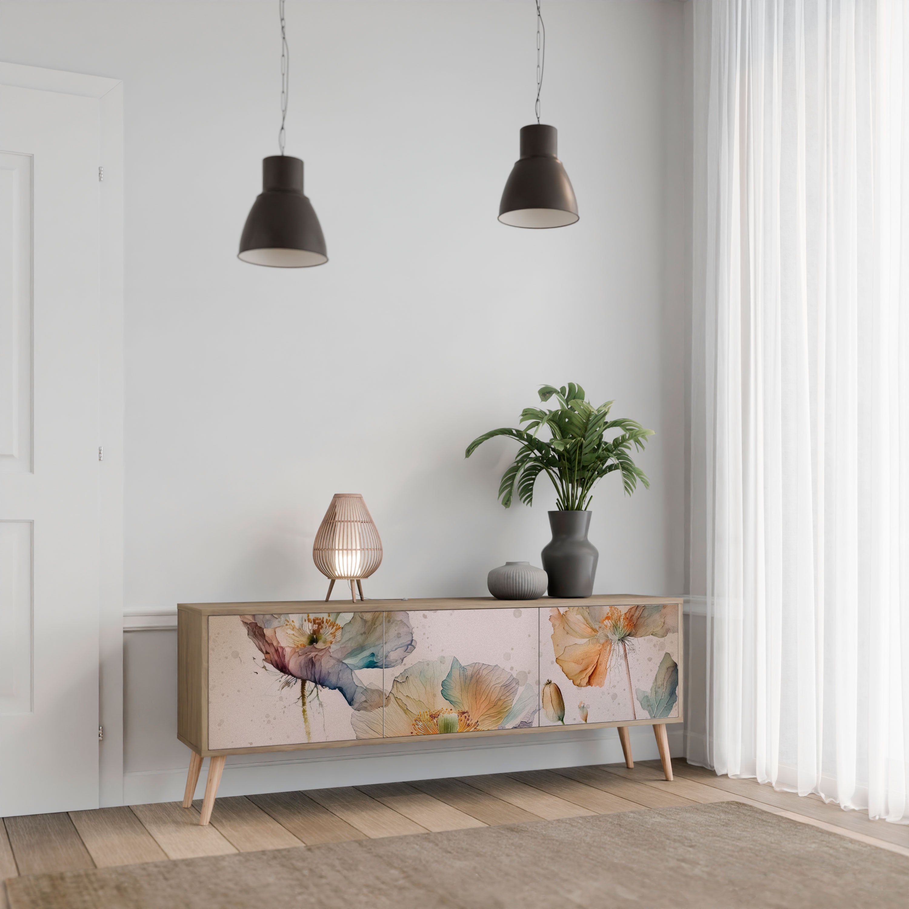 SOFTEN POPPY Móvel de TV com 3 Portas em Efeito Carvalho