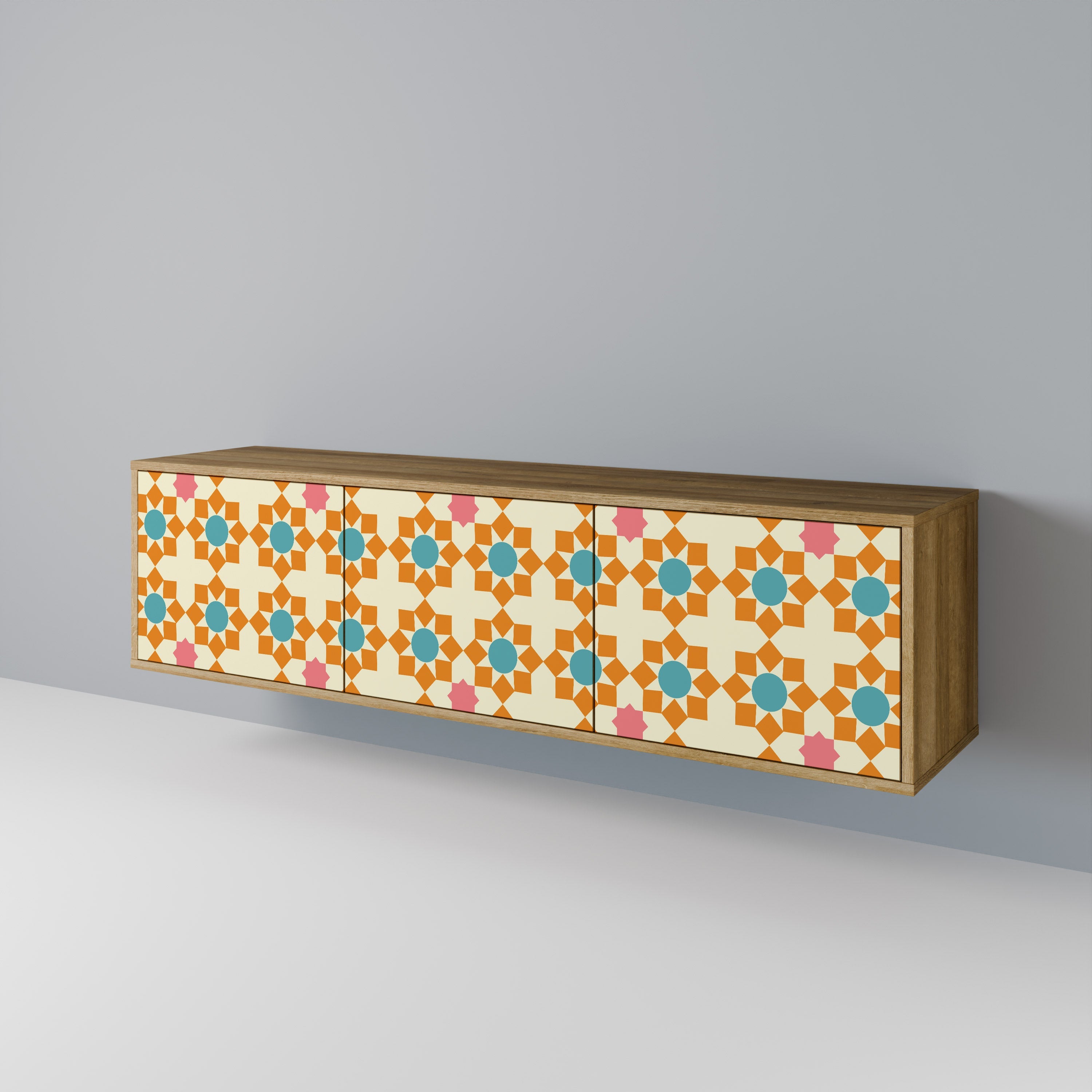 FLORAL DECOR Móvel de TV com 3 Portas em Efeito Carvalho