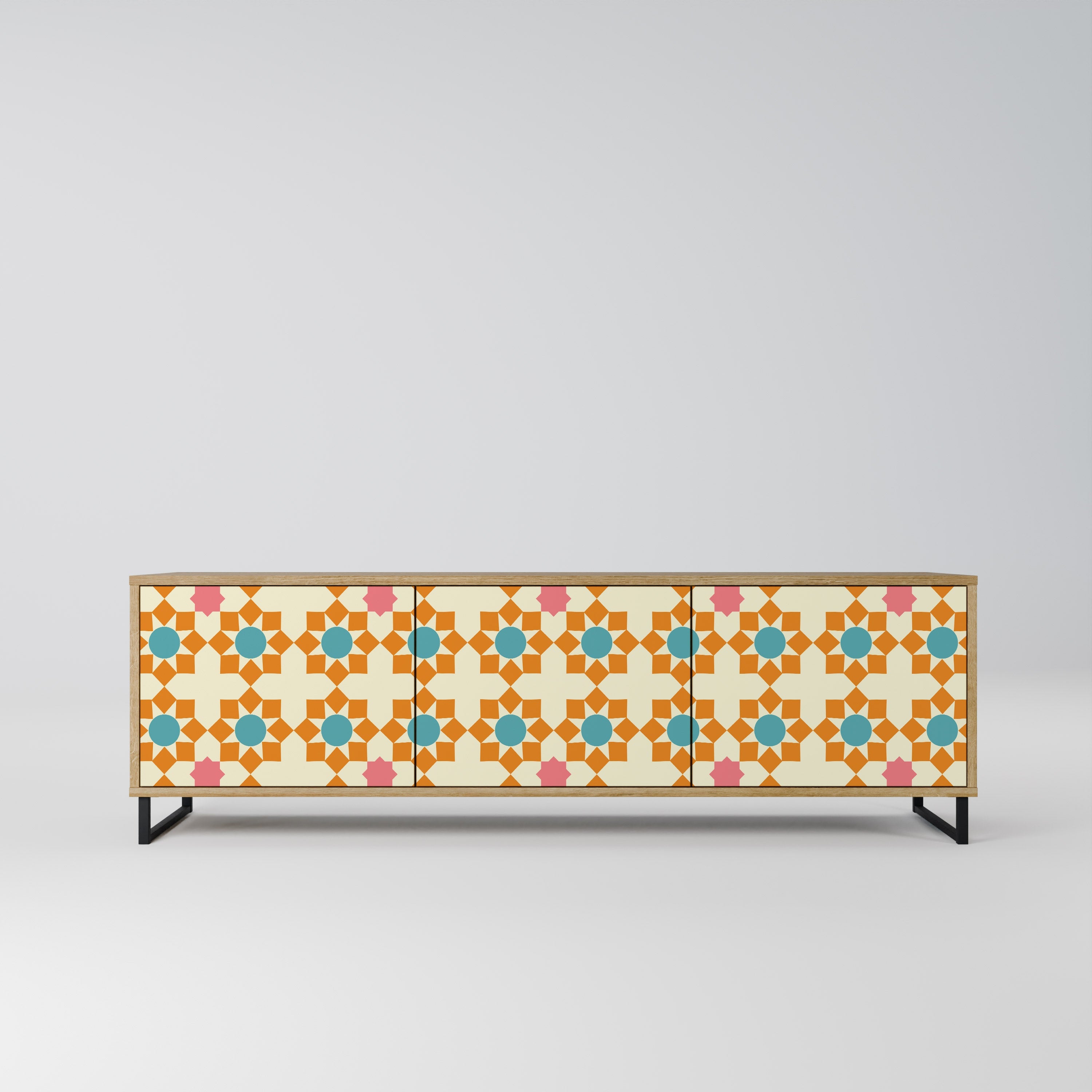 FLORAL DECOR Móvel de TV com 3 Portas em Efeito Carvalho