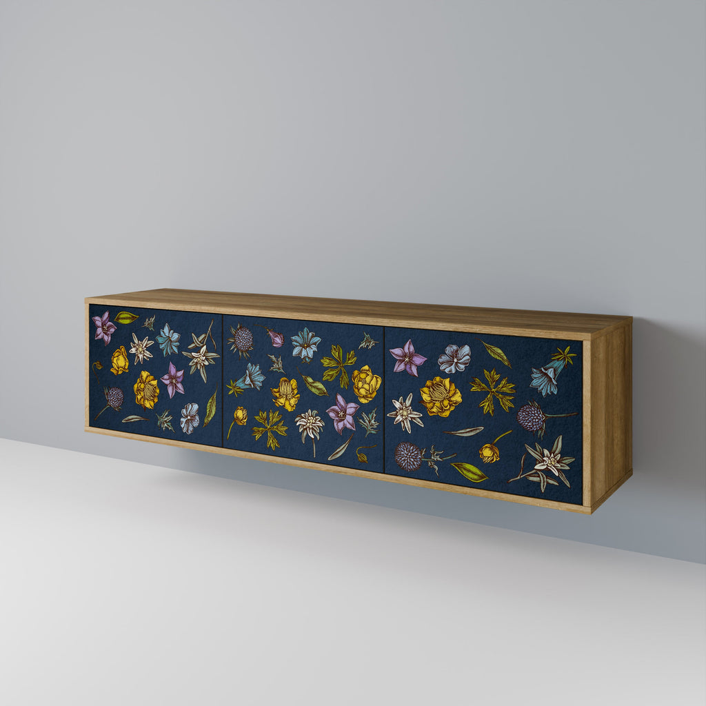 FLOWERS ON NAVY BLUE Móvel de TV com 3 Portas em Efeito Carvalho