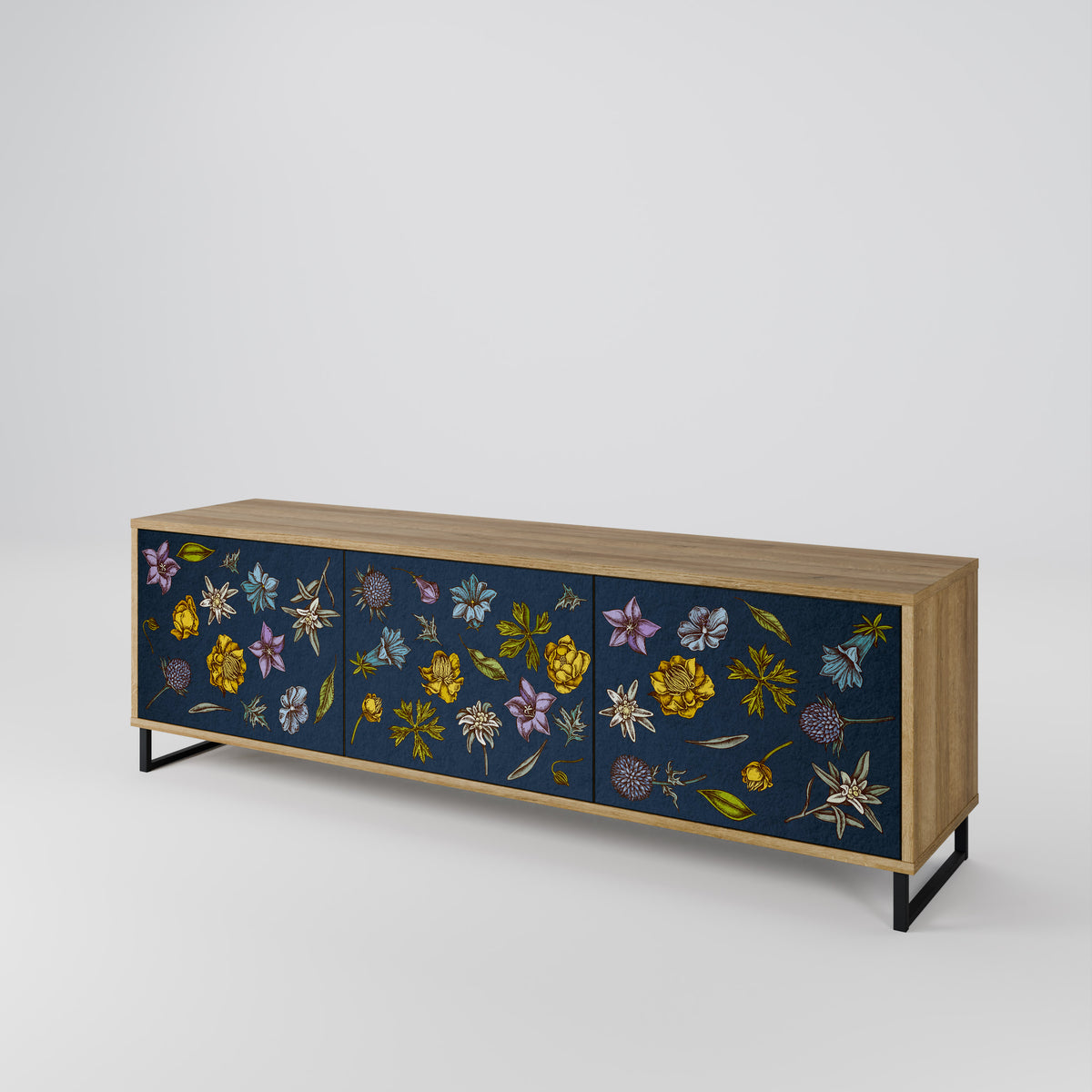 FLOWERS ON NAVY BLUE Móvel de TV de 3 Portas