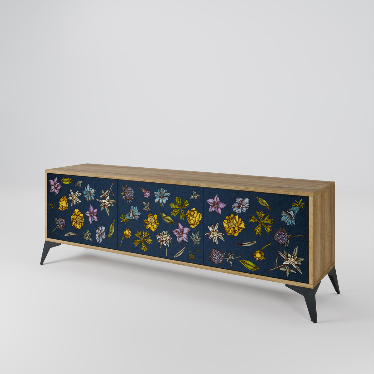 FLOWERS ON NAVY BLUE Móvel de TV de 3 Portas