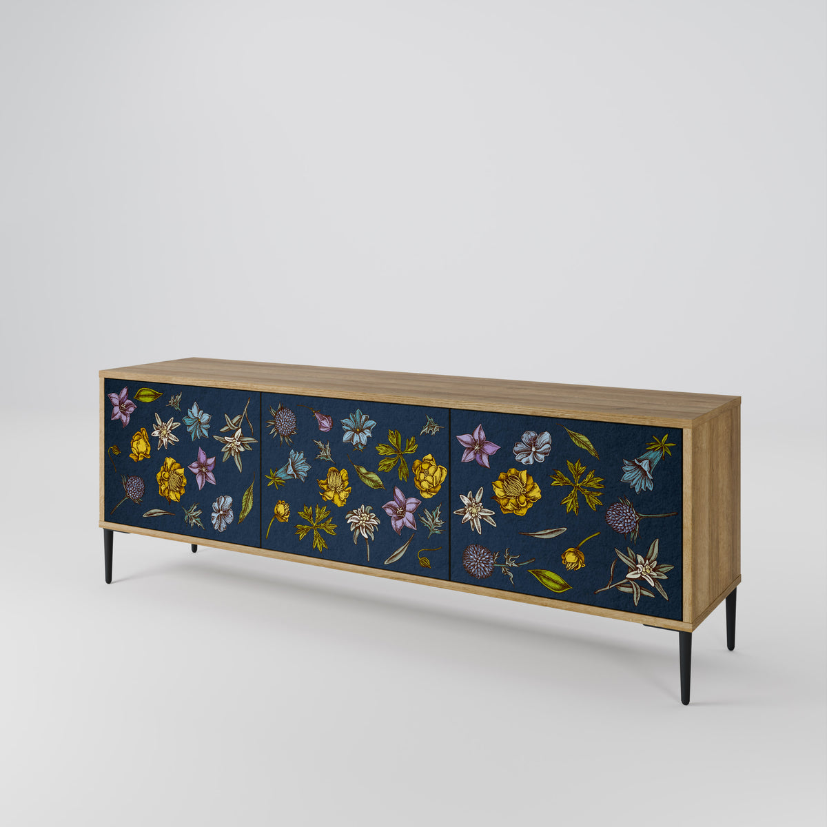 FLOWERS ON NAVY BLUE Móvel de TV de 3 Portas