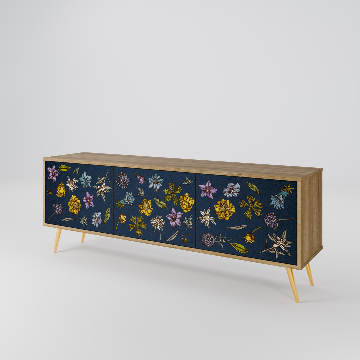 FLOWERS ON NAVY BLUE Móvel de TV de 3 Portas