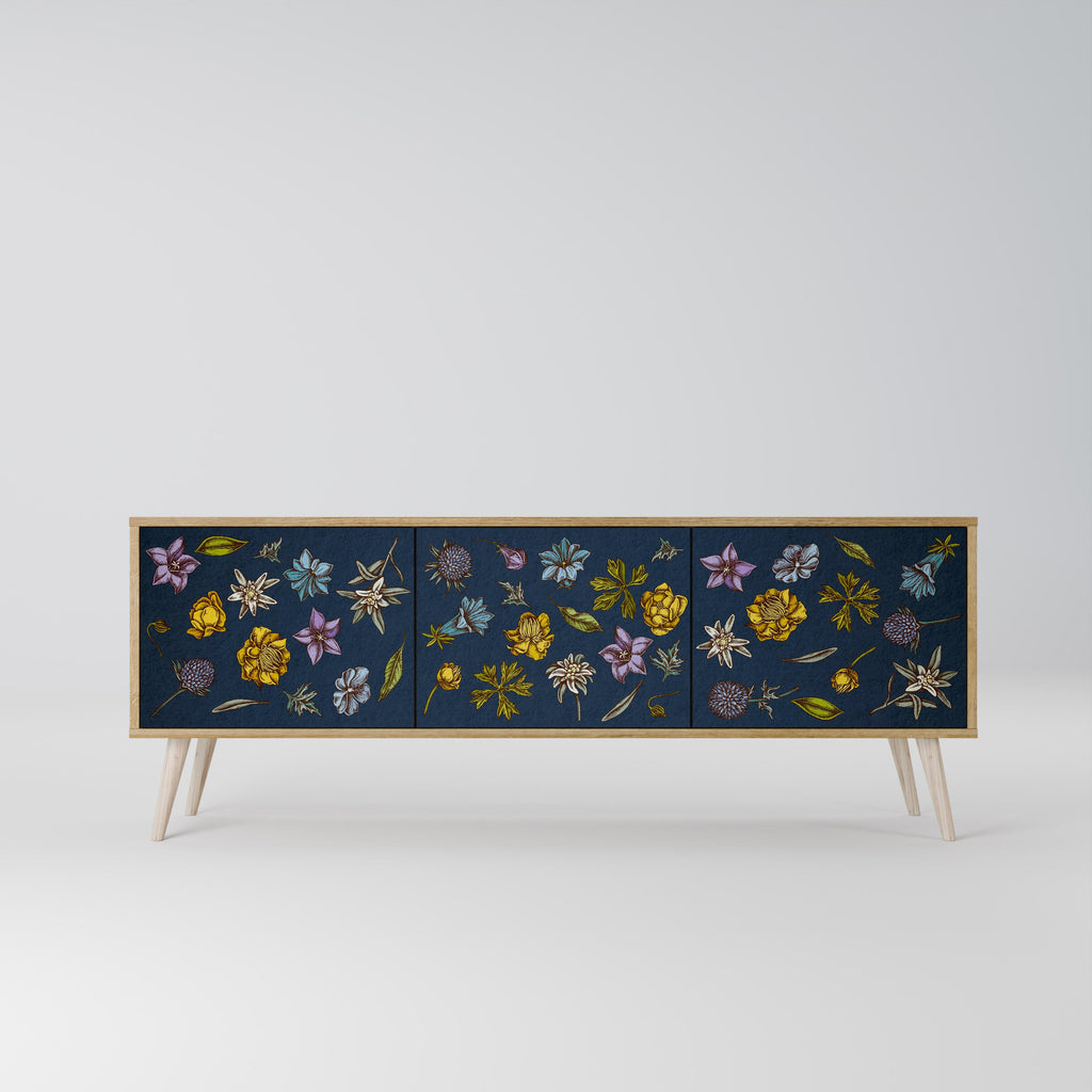 FLOWERS ON NAVY BLUE Móvel de TV com 3 Portas em Efeito Carvalho