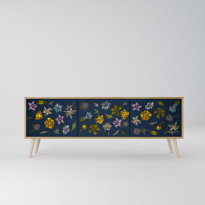 FLOWERS ON NAVY BLUE Móvel de TV de 3 Portas