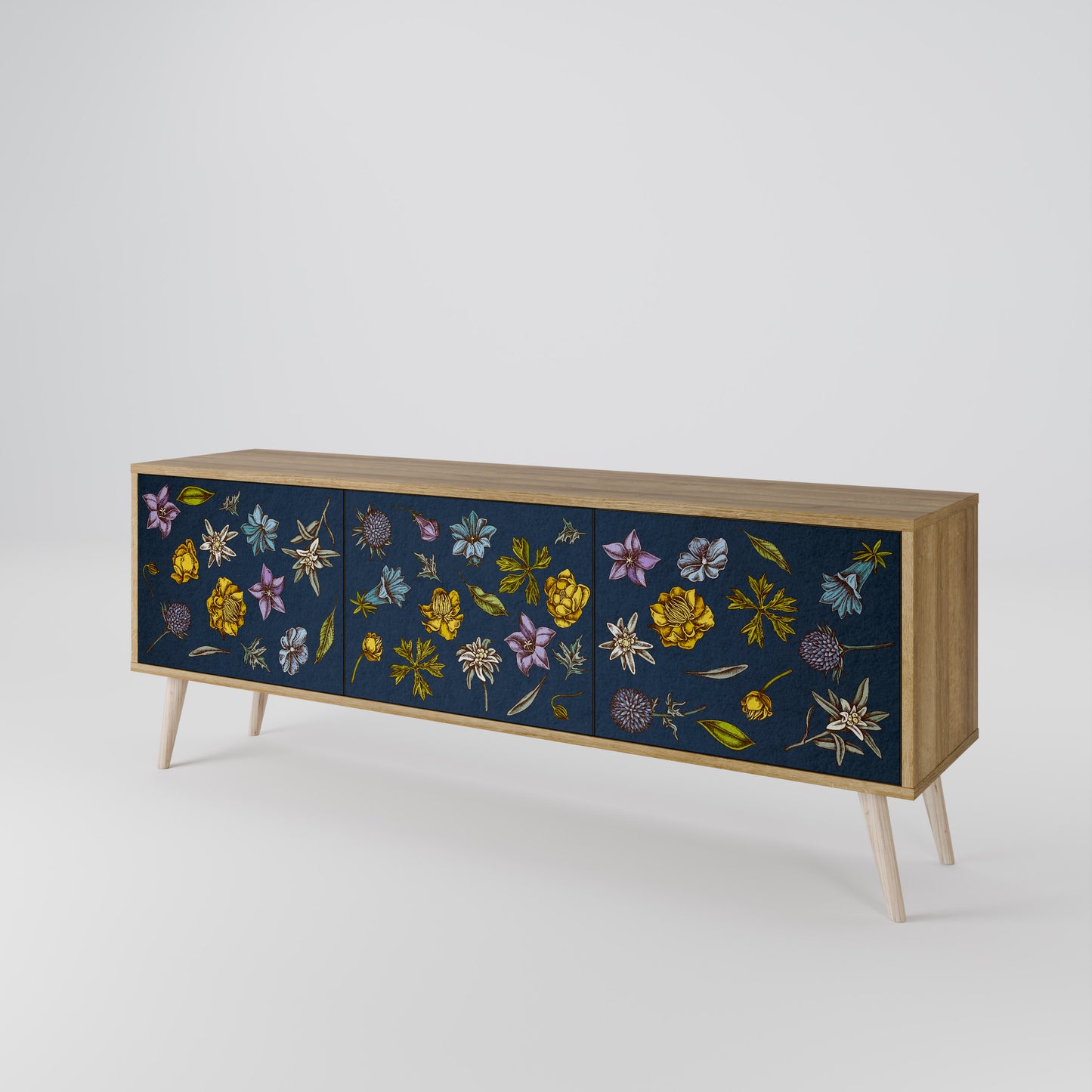 FLOWERS ON NAVY BLUE Móvel de TV de 3 Portas