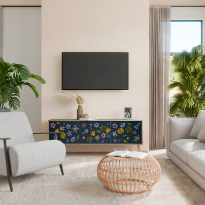 FLOWERS ON NAVY BLUE Móvel de TV de 3 Portas