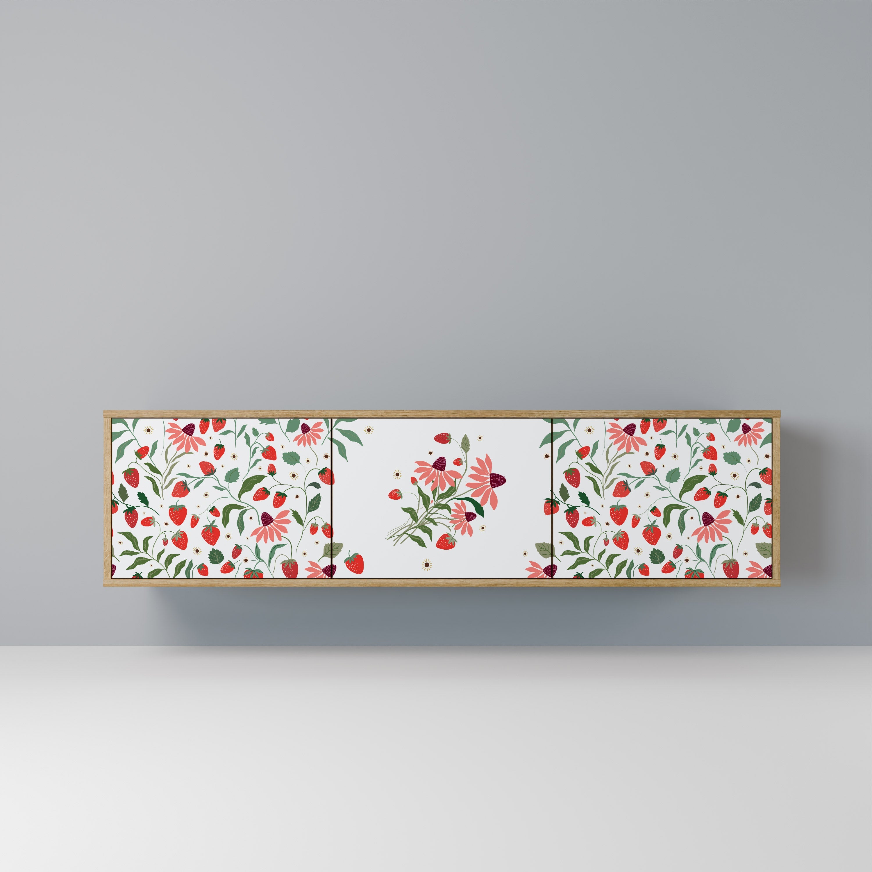 FLOWERS AND STRAWBERRIES Móvel de TV com 3 Portas em Efeito Carvalho