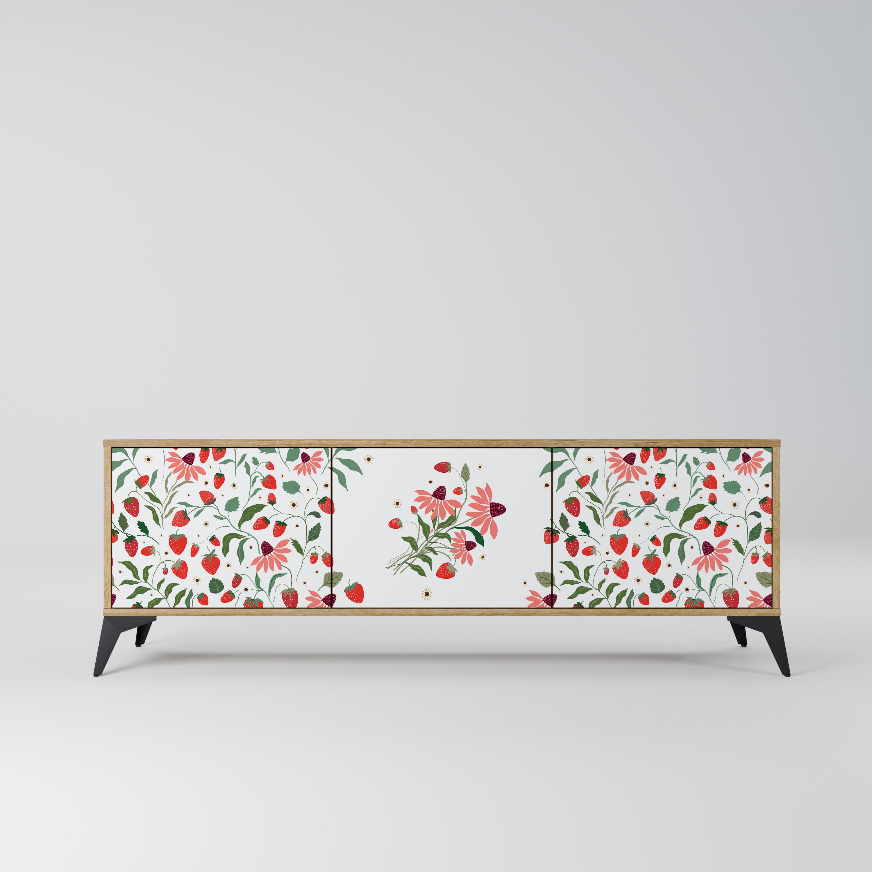 FLOWERS AND STRAWBERRIES Móvel de TV com 3 Portas em Efeito Carvalho