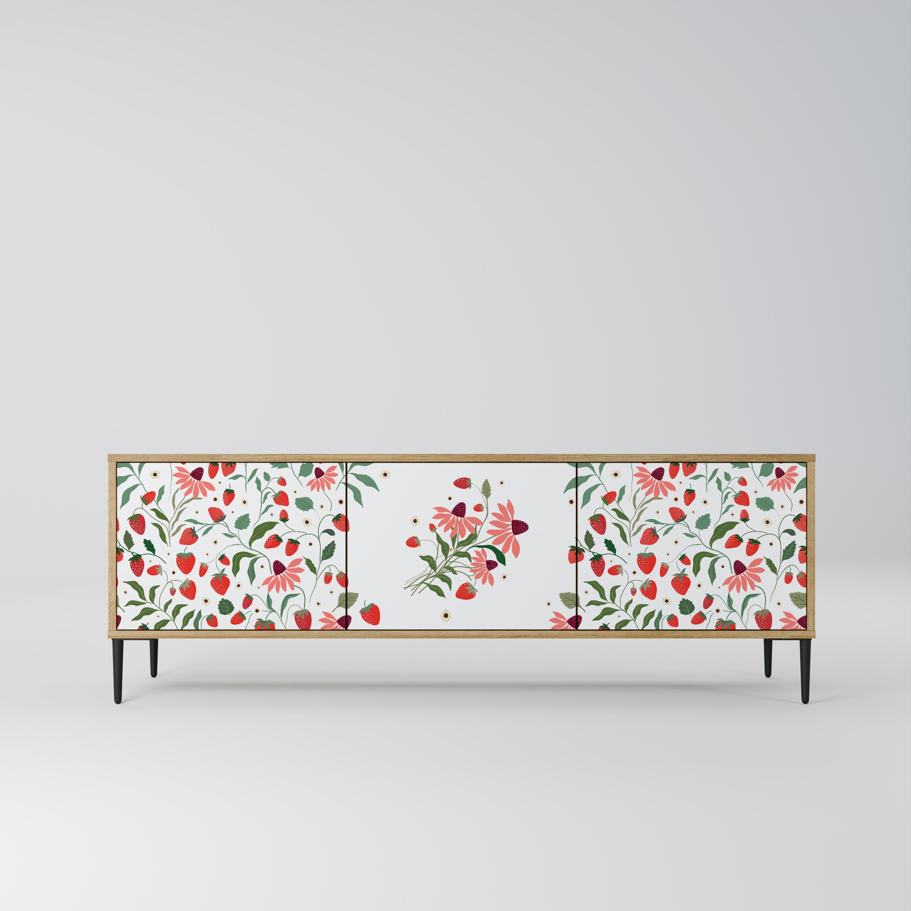FLOWERS AND STRAWBERRIES Móvel de TV com 3 Portas em Efeito Carvalho