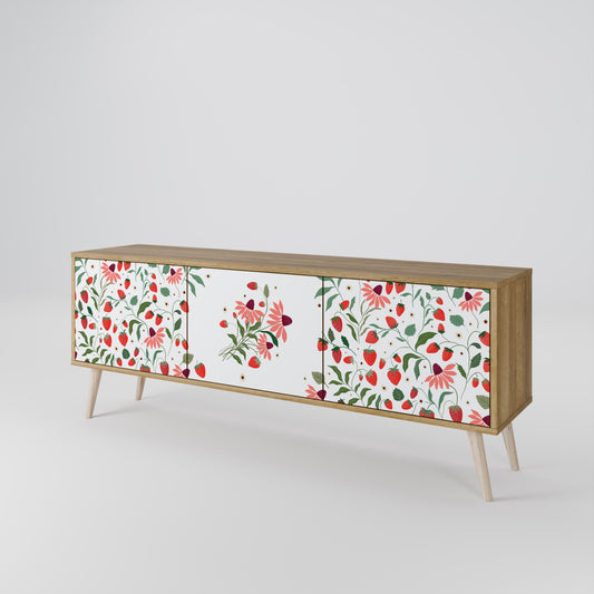 FLOWERS AND STRAWBERRIES 3-Door TV Cabinet