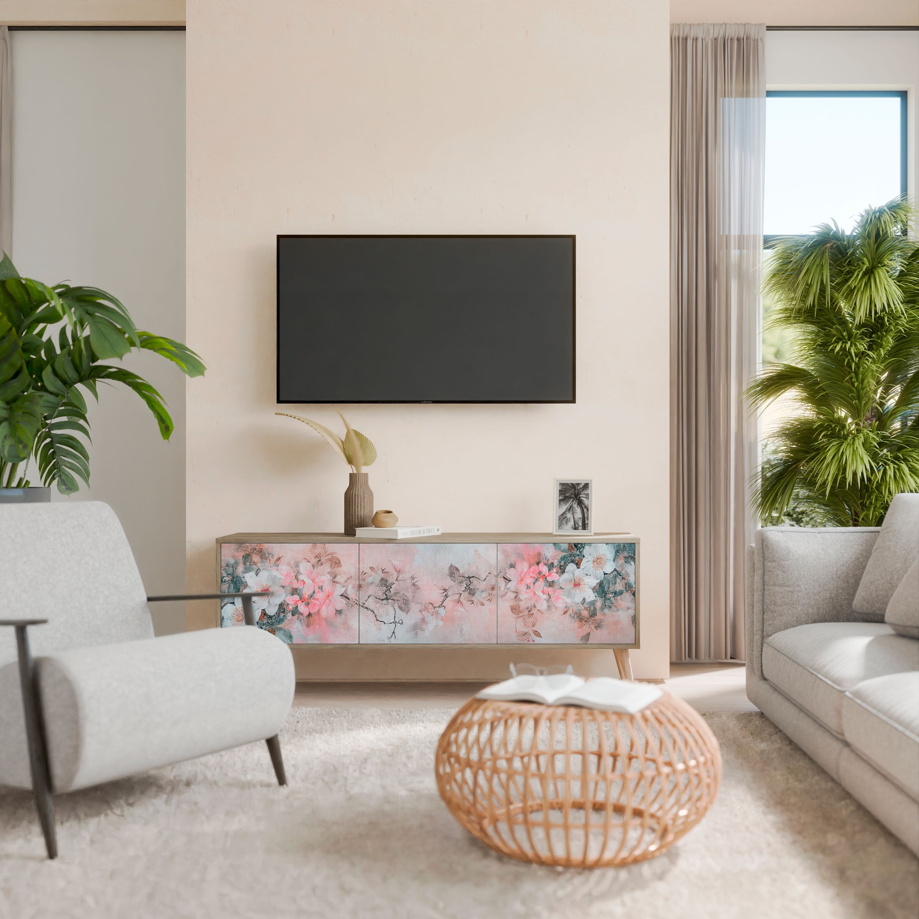 CHERRY BLOSSOM Móvel de TV com 3 Portas em Efeito Carvalho